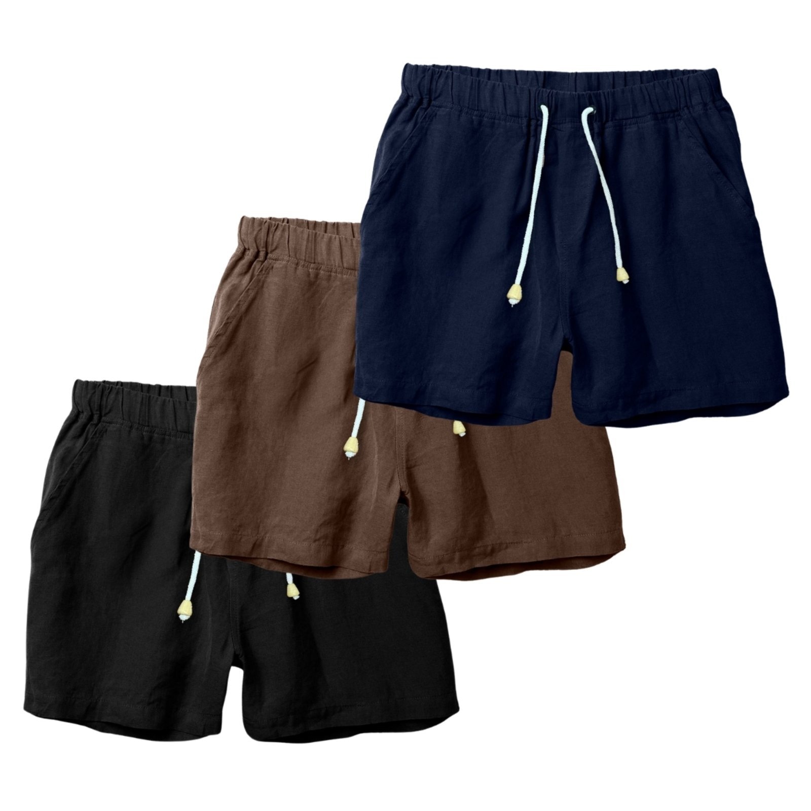 Imagem principal Kit 3 Shorts Linho Premium Bermuda Masculina Moda Praia Luxo Relaxado bege/preto/verde militar