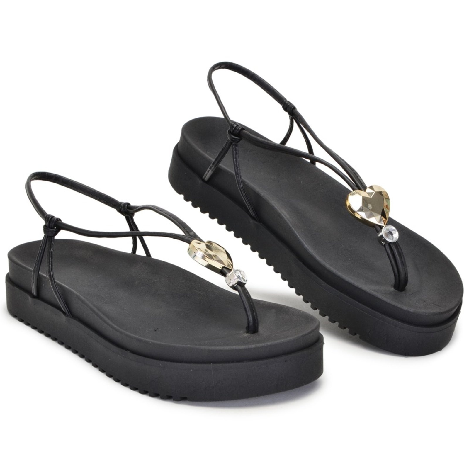 Imagem principal Sandalia Papete Birk Tiras Strass Calçar Preta Nine4 preto