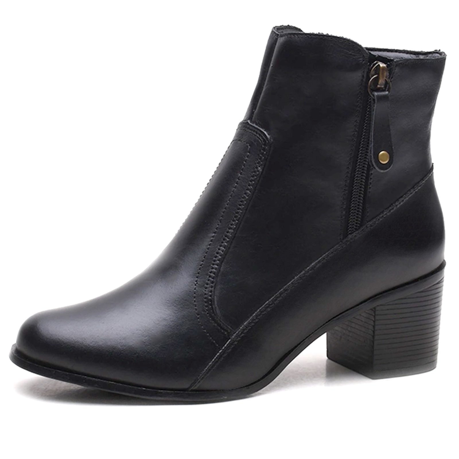 Imagem principal Bota Feminina Em Couro Com Zíper Confortável Salto Bloco Madus preto