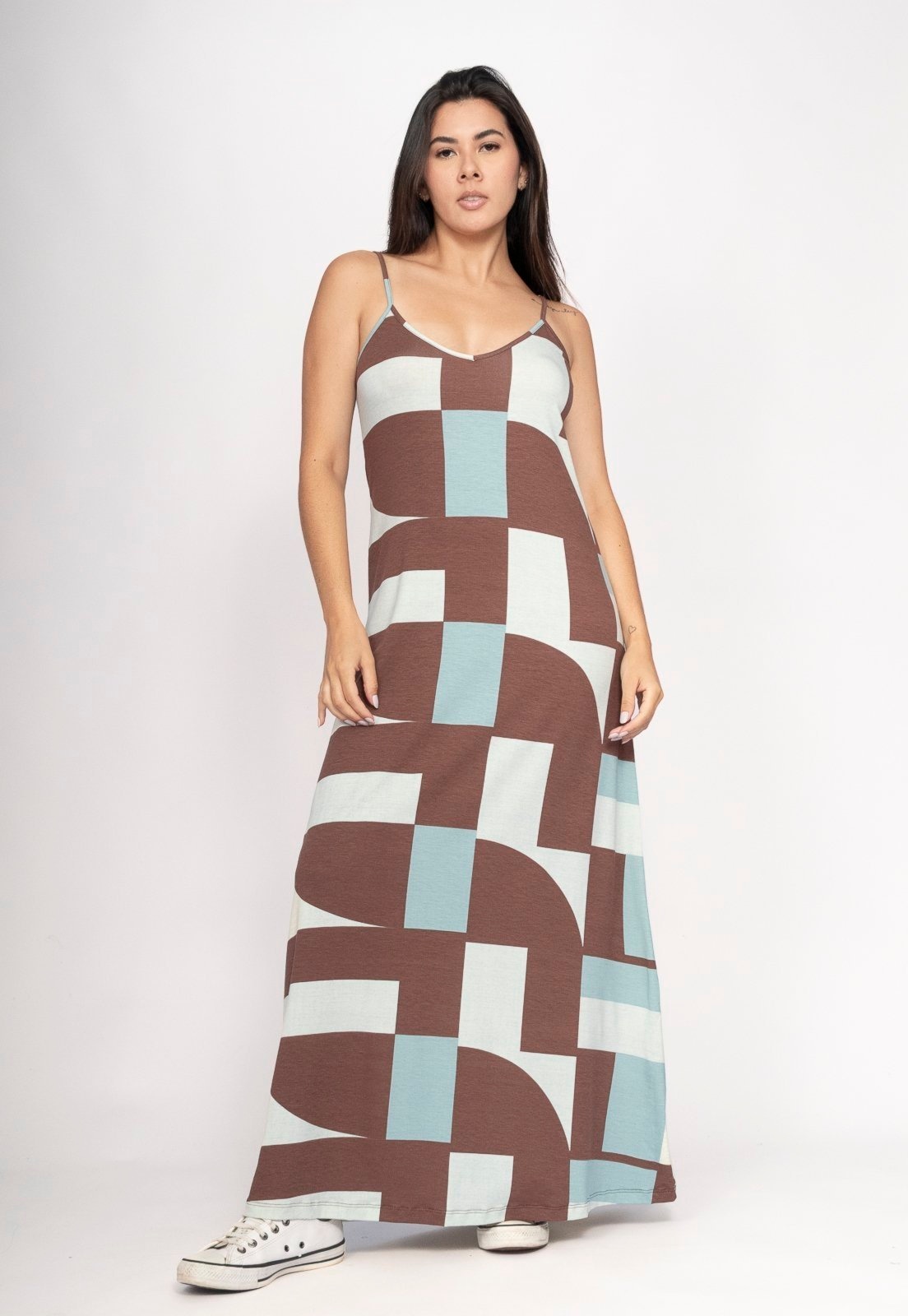 Imagem principal Vestido CabanaFree Guaíra Longo Malha Alça Fina Santa Rosa do Tocantins Cabanafree estampado rosa