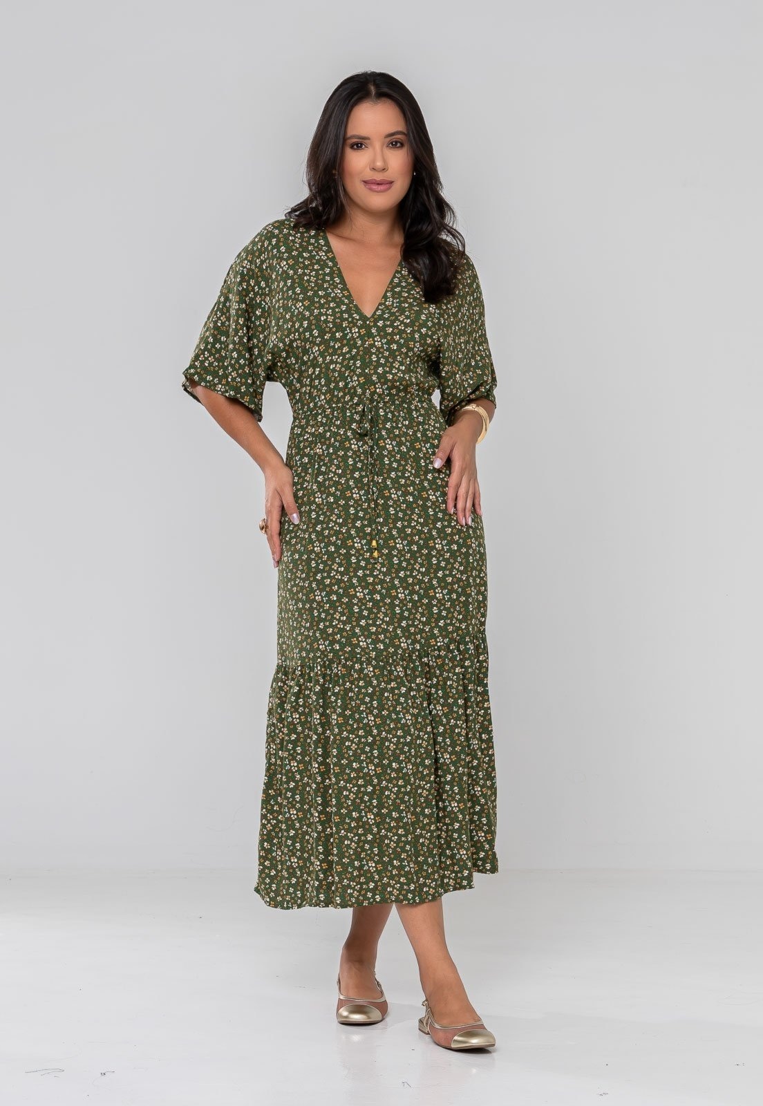 Imagem principal Vestido Aura Romana Floral Sintonia Aura verde