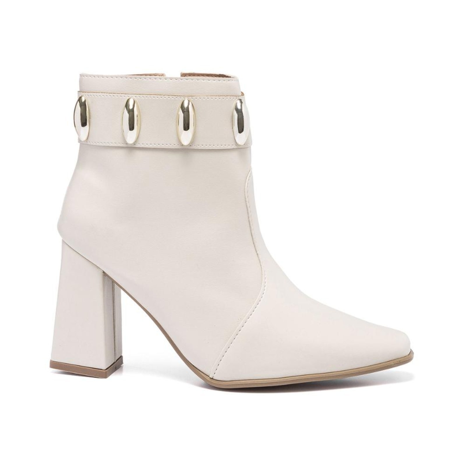 Imagem principal Bota Feminina Stessy Shoes Cano Curto Salto Grosso Casual Lesma Elegante Off White Stessy Shoes off-white white