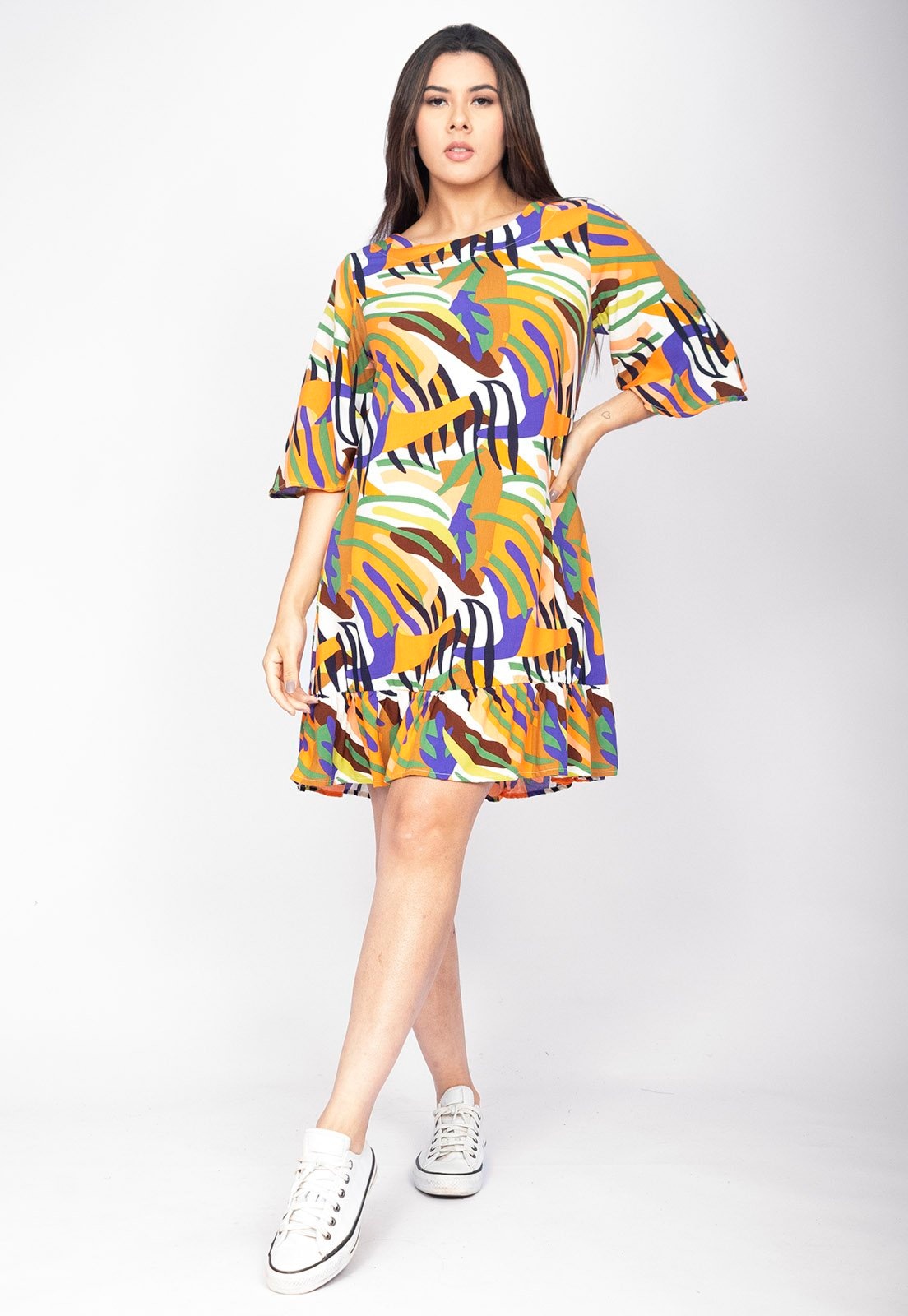 Imagem principal Vestido Amazonia Vital Curto Viscose Estampa Cores Vibrantes Amazonia Vital amarelo/azul/estampado/multicolorido/verde