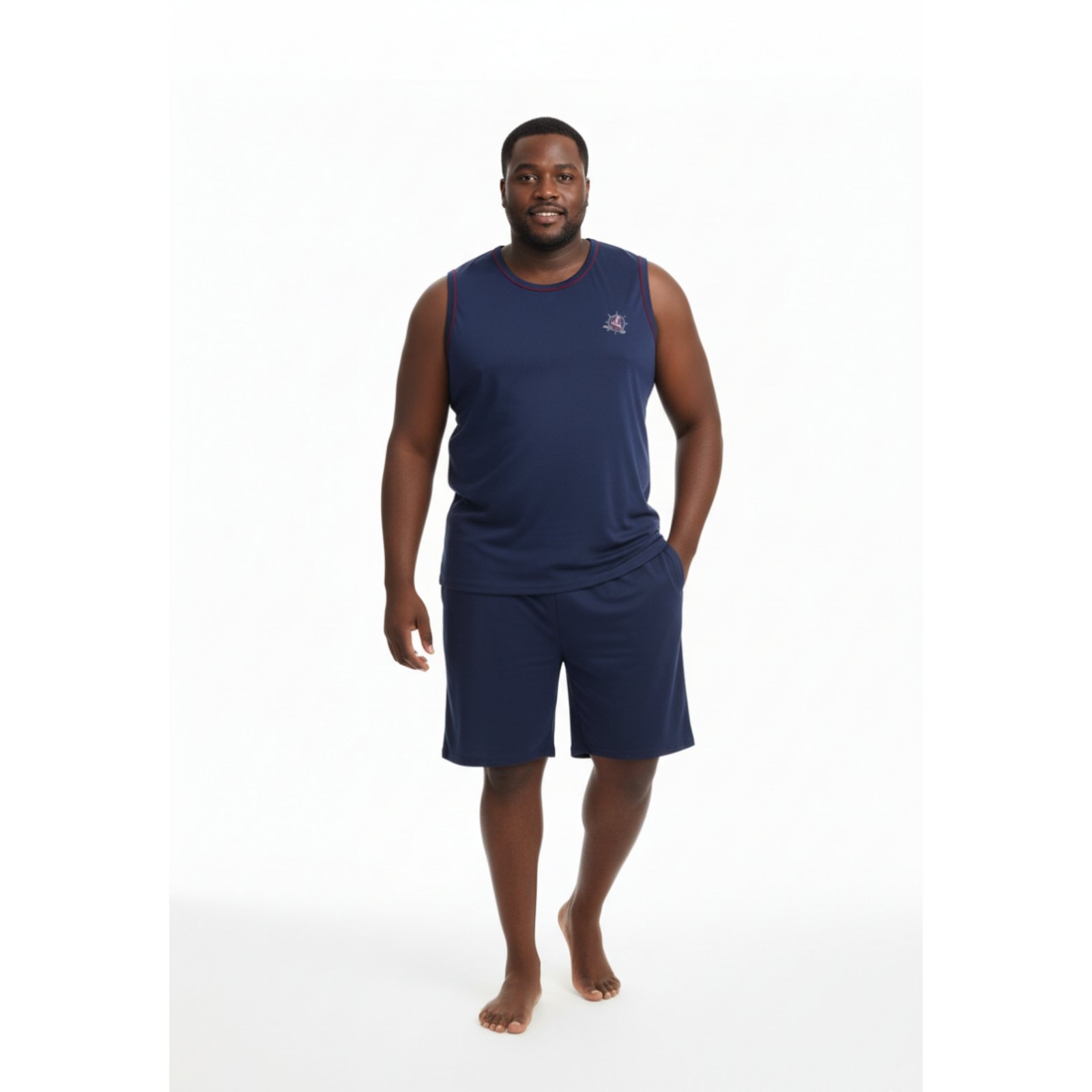 Imagem principal Pijama Regata Masculino Plus Size Adulto Curto Verão Malha Fria Calor Sem Manga G1 G2 G3 G4 48 50 52 Conforto Gola V Homen Mechler Marinho Mechler azul/azul marinho azul