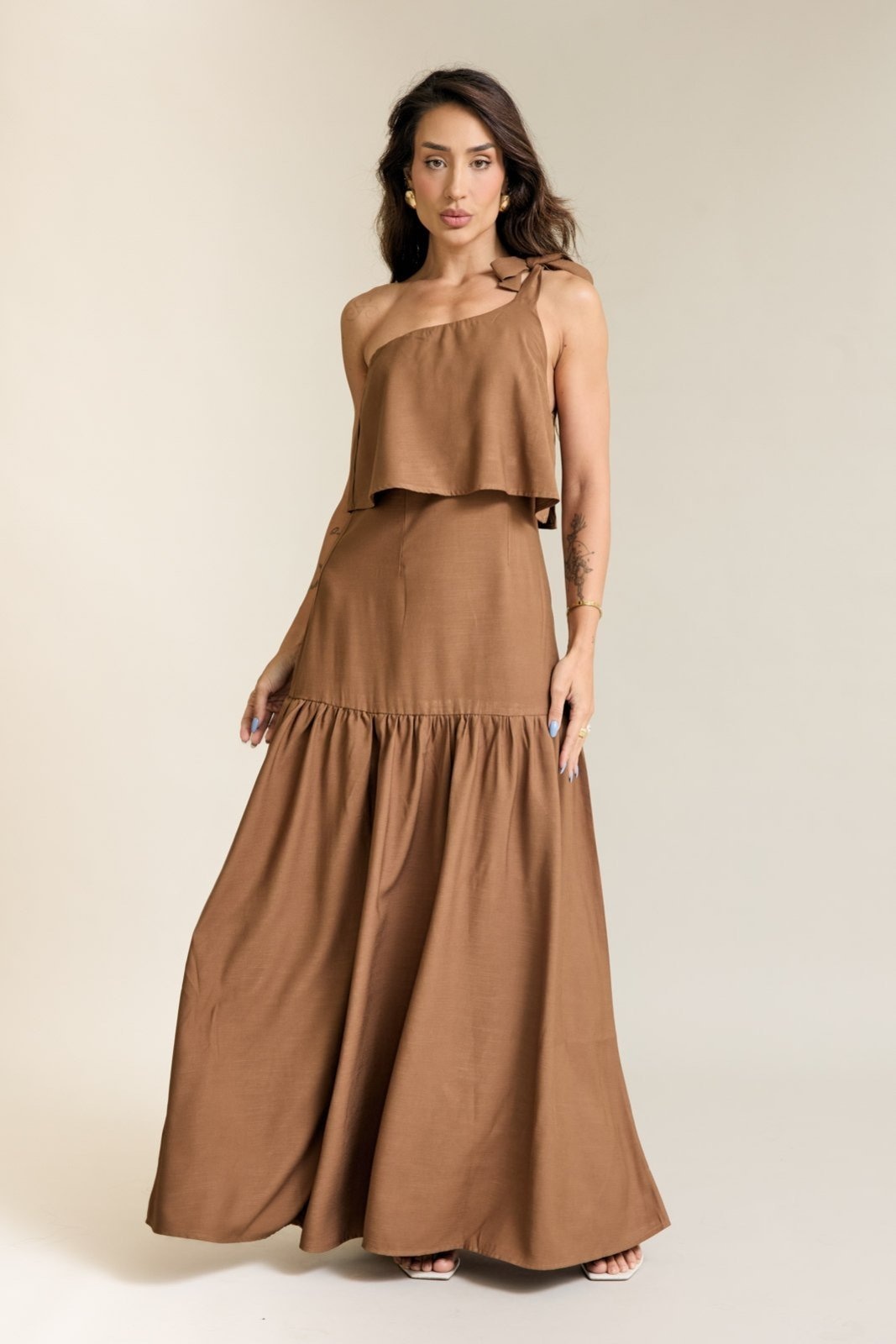 Imagem principal Vestido Em Viscose Feminino Ombro Único - Lemier Collection LEMIER marrom