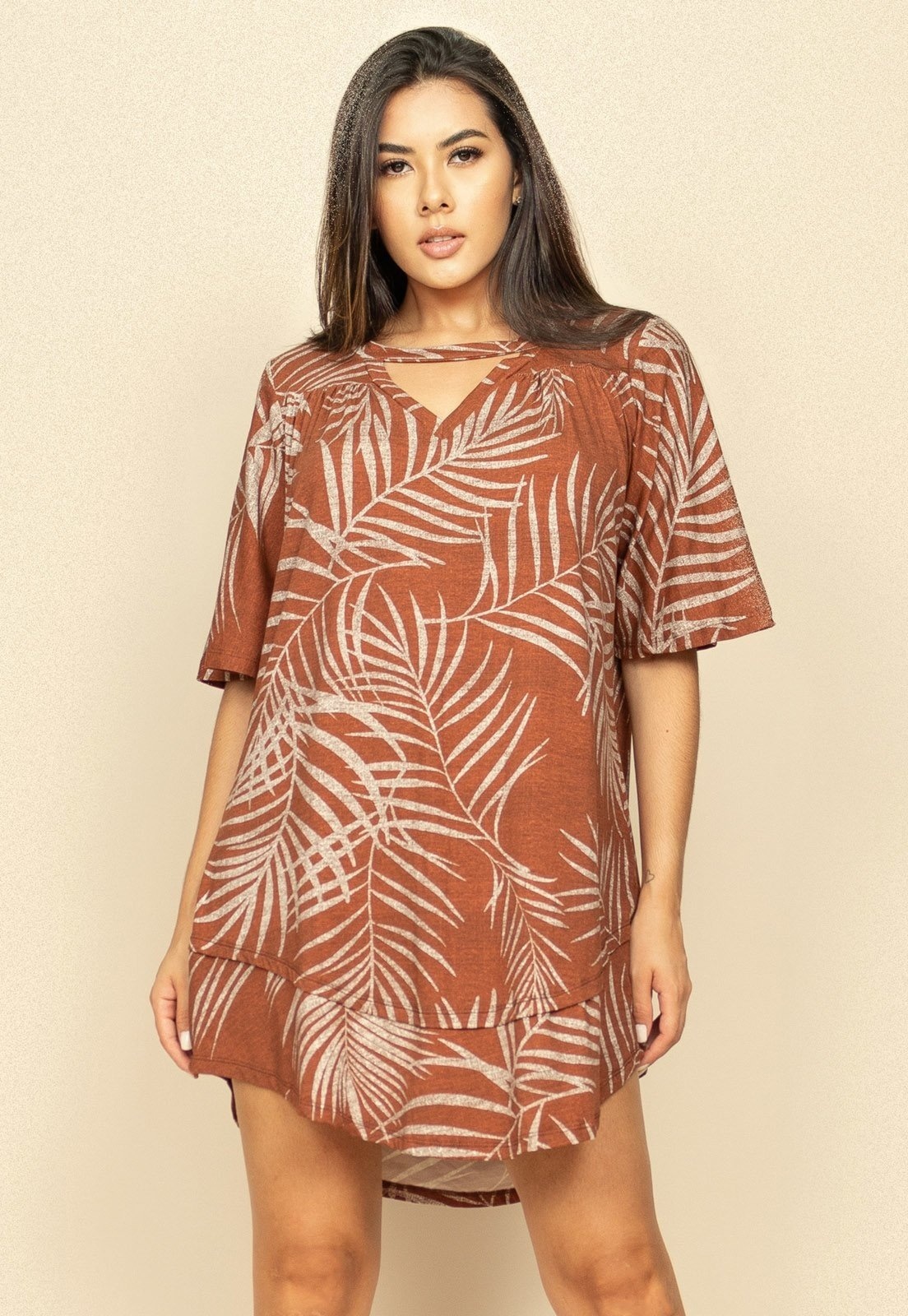 Imagem principal Vestido Curto Malha Manga Curta Estampa Palmas Terra Cabanafree azul/estampado