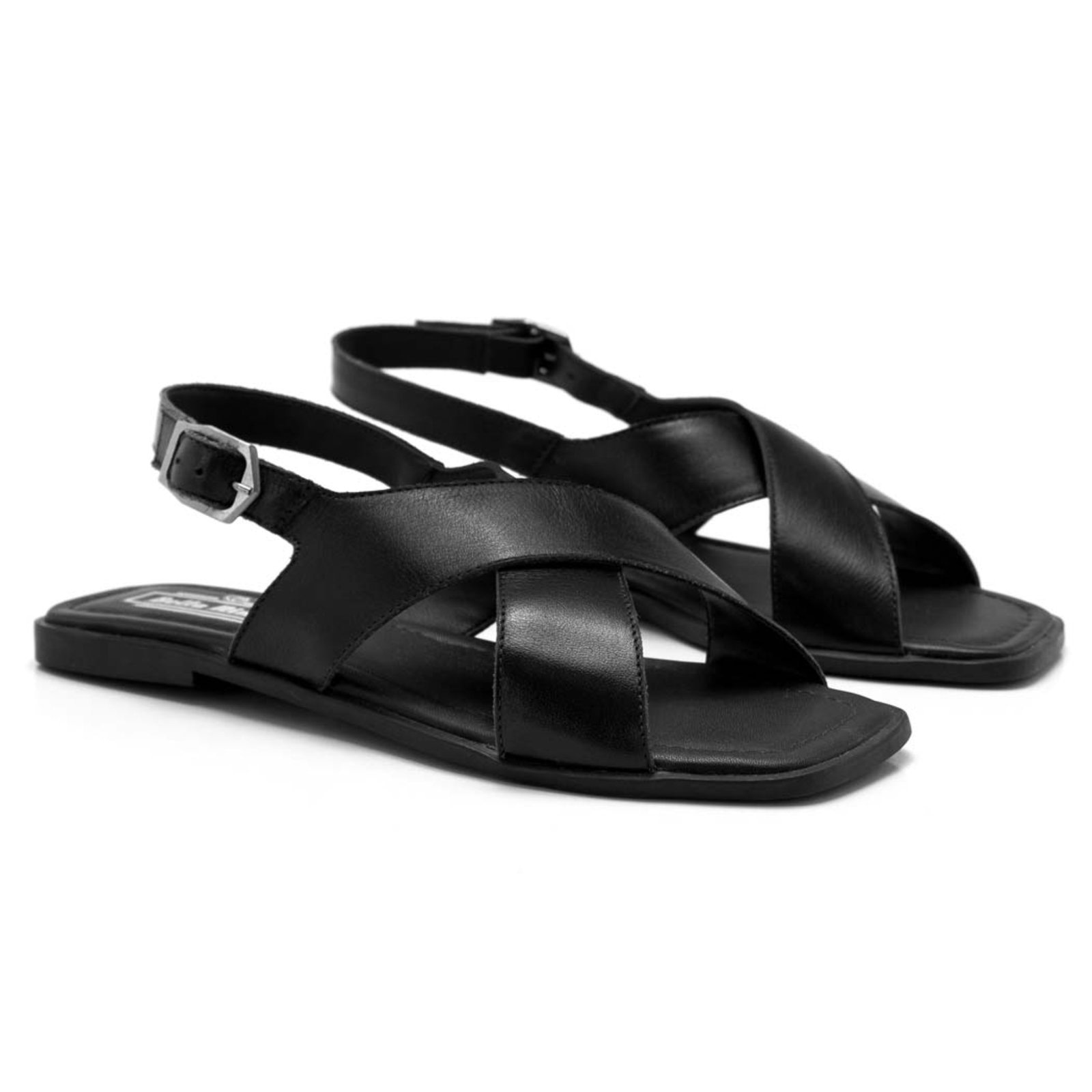 Imagem principal Sandália Feminina Bella Nina Em Couro Rasteira Ajustável Maciez Conforto Leveza Dia A Dia Casual Moderno Passeio Faculdade Versátil Bella Nina preto