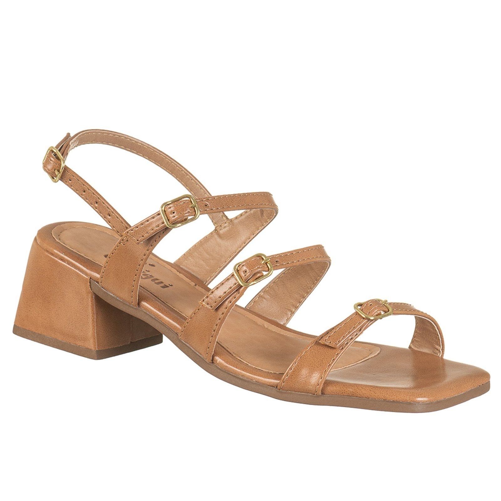 Imagem principal Sandália Feminina Salto Médio Via Birigui C/ Tiras e Fivelas Caramelo Claro VB Calçados preto