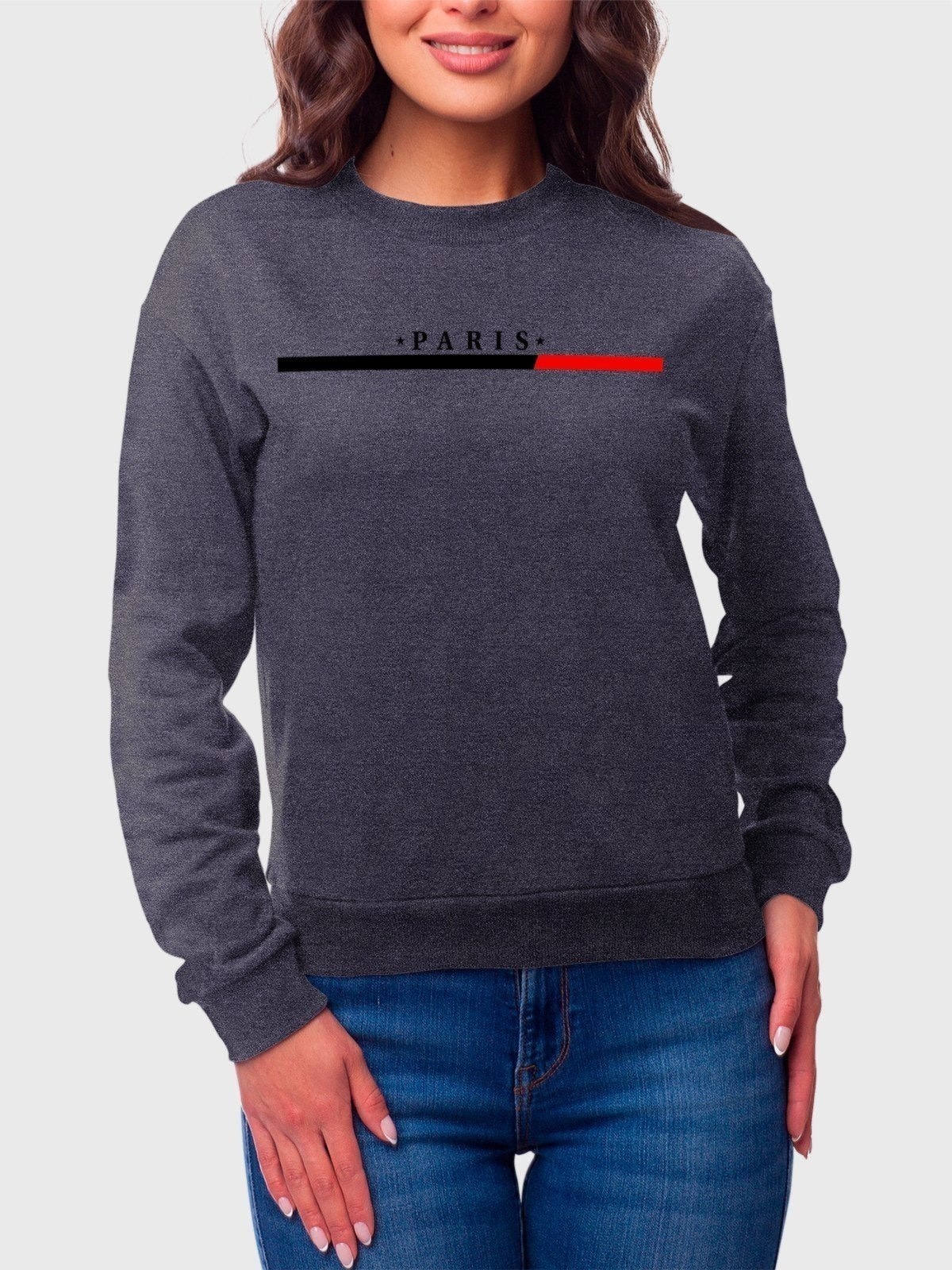 Imagem principal Moletom Gola Redonda Feminino Flanelado Estampa Paris Chumbo Benellys grafite