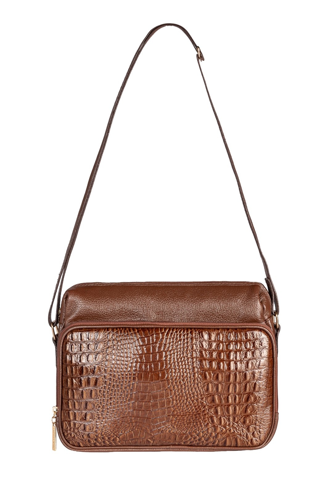 Imagem principal Bolsa de couro croco tiracolo Anita - Whisky Andrea Vinci caramelo