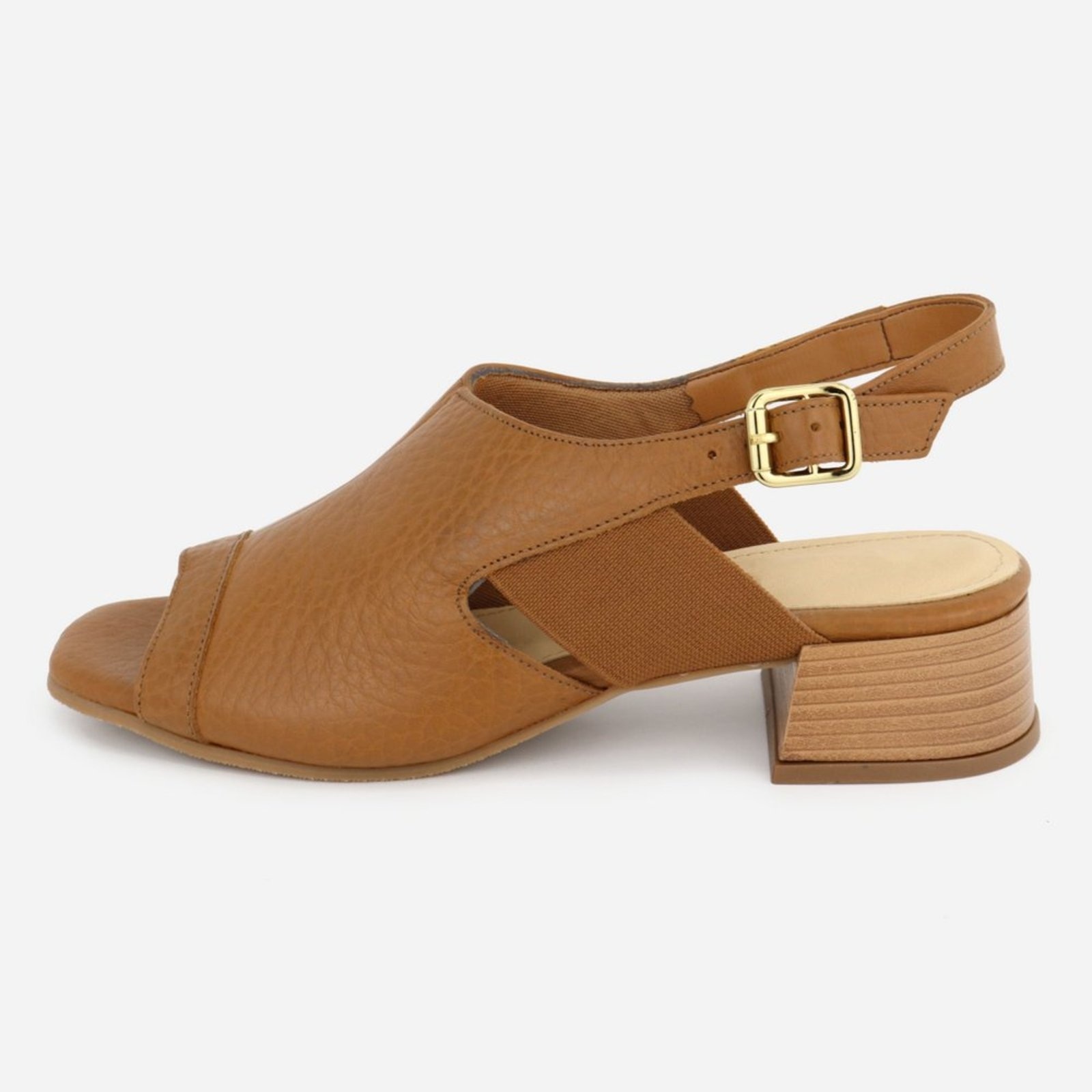 Imagem principal Sandália Grosso Salto Fivela Maria Paula Couro Baixo Salto MARIA PAULA caramelo