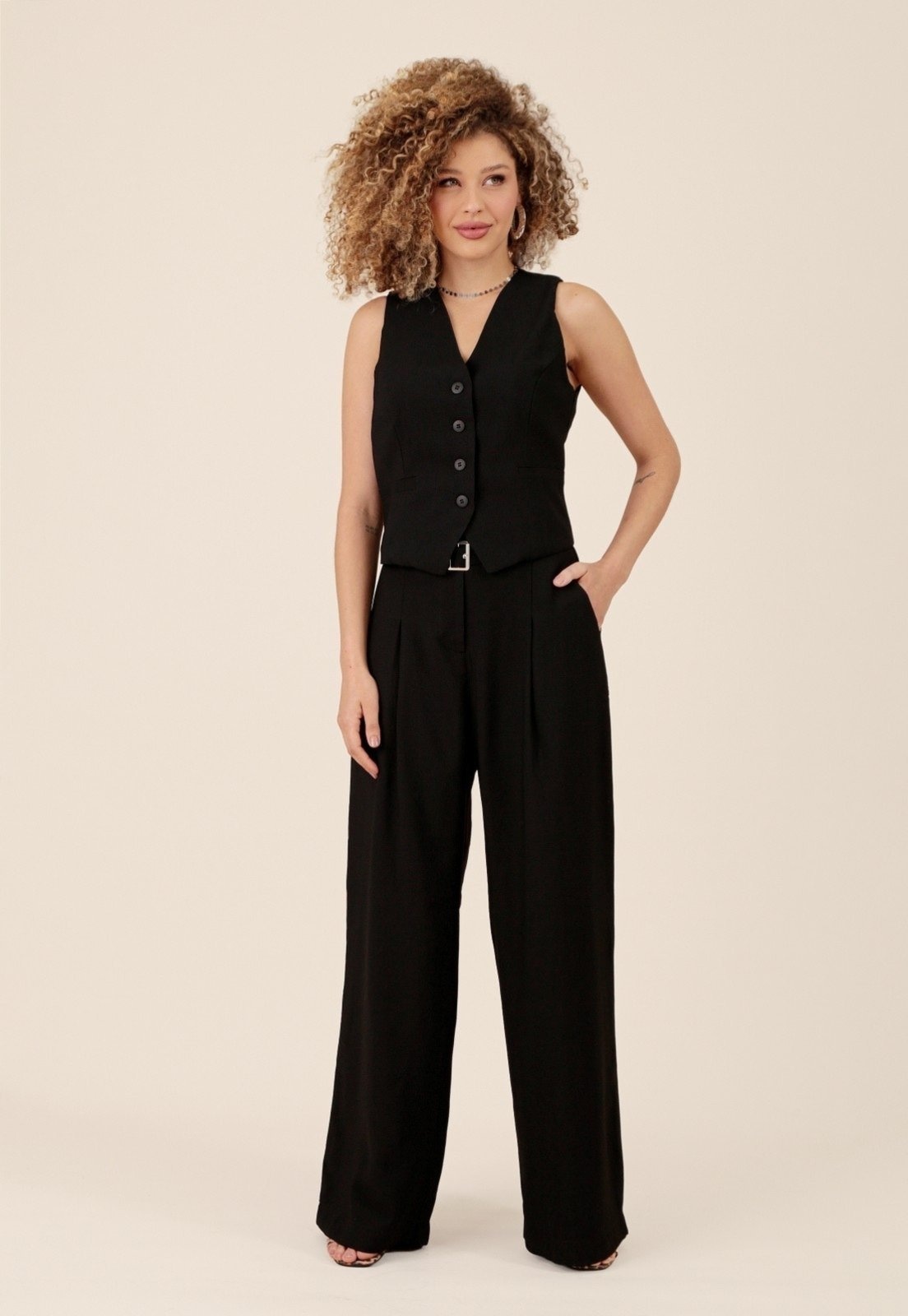 Imagem principal Calça Pantalona Pop Me Com Cinto Em Alfaiataria Pop Me preto