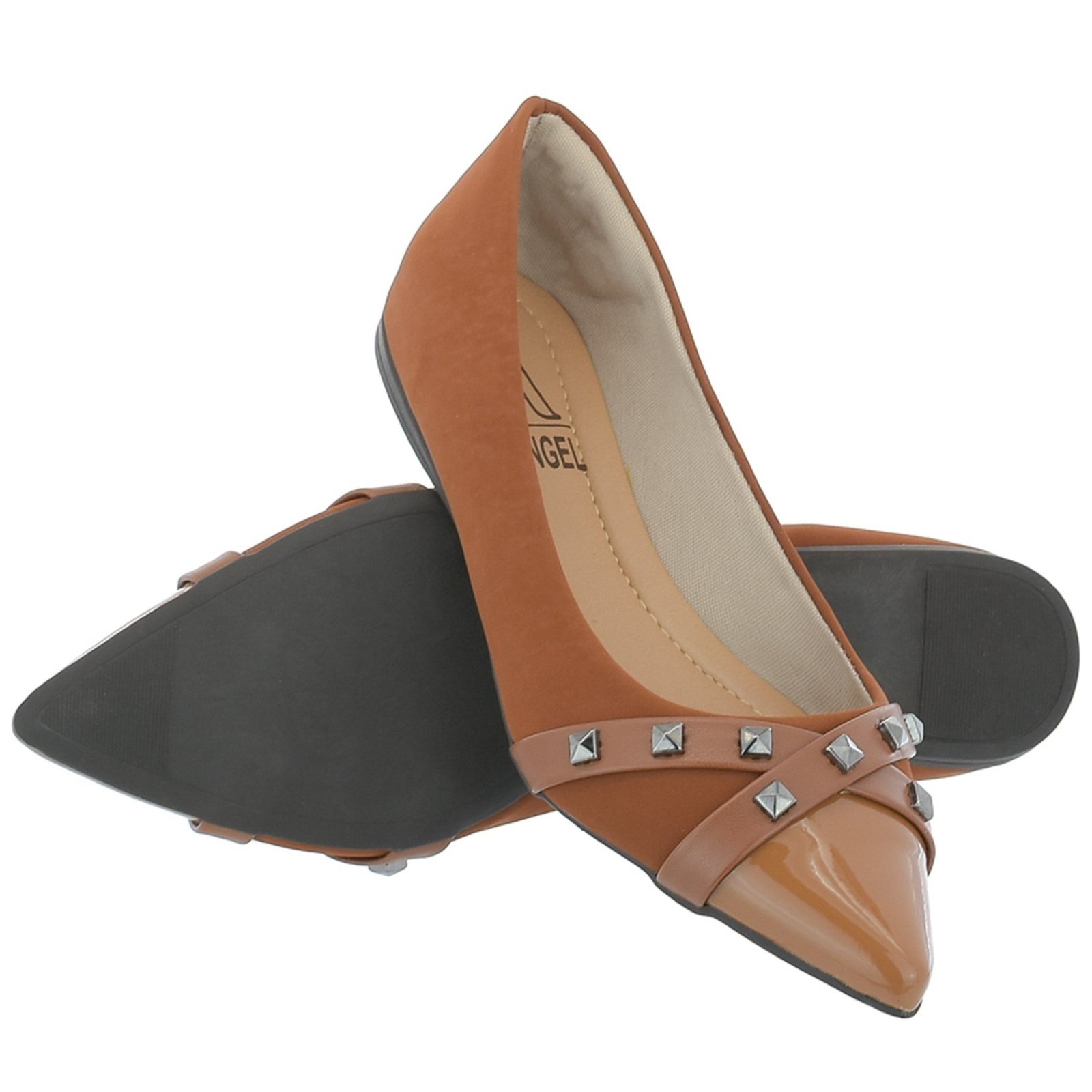 Imagem principal Sapatilha Bico Fino Feminina Com tachas Confortável Via Angel 16.04 VIA ANGEL caramelo