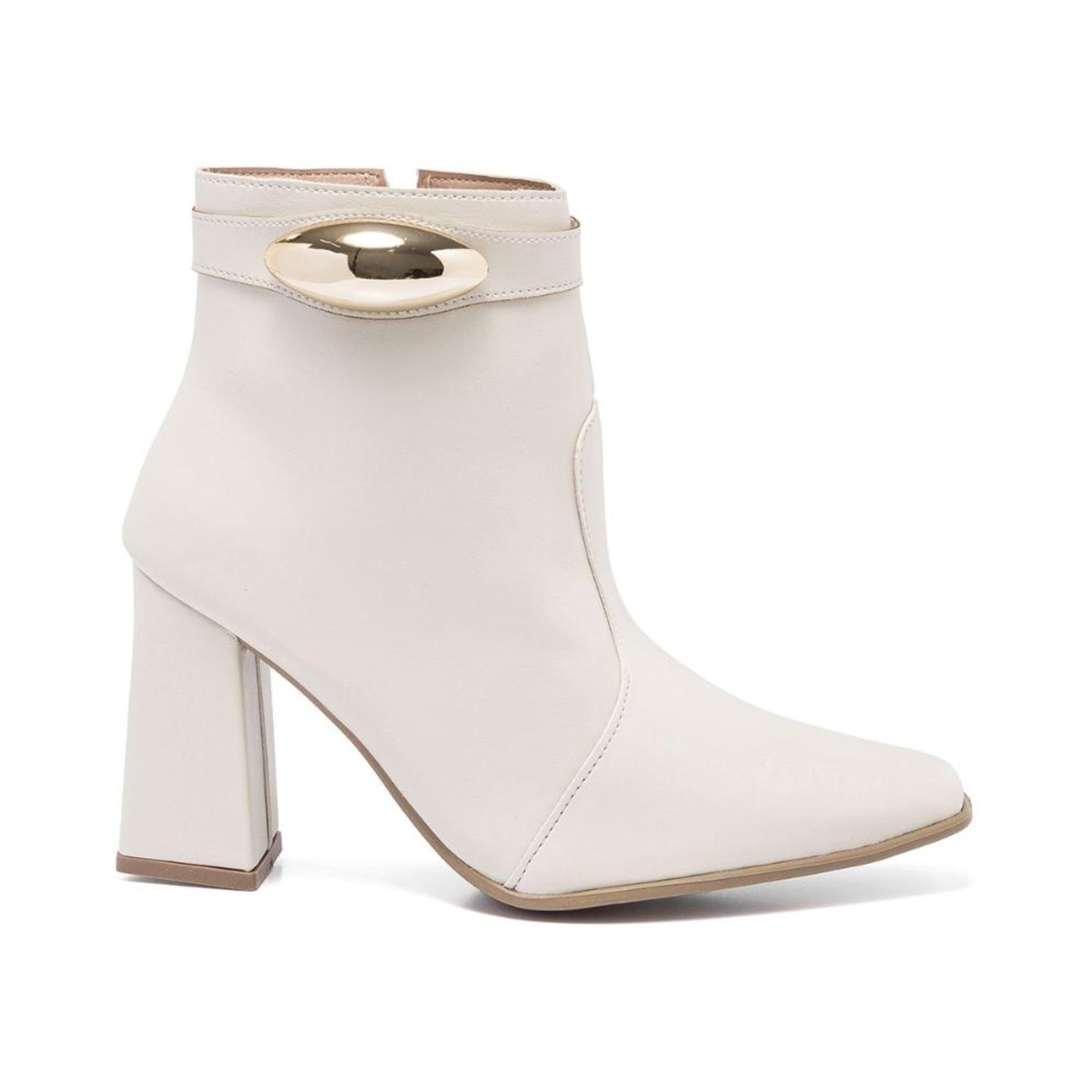 Imagem principal Bota Feminina Stessy Shoes Cano Curto Lesma Metalizada Salto Bloco Casual Off White Stessy Shoes off-white white