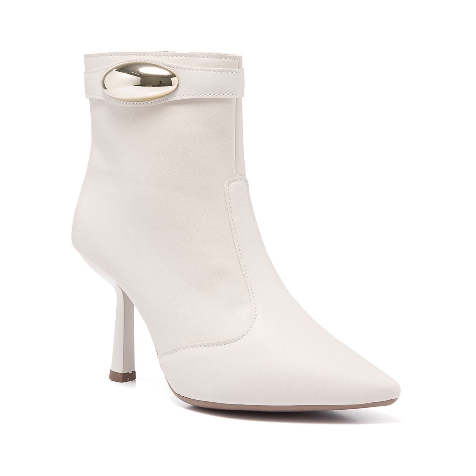 Imagem principal Bota Feminina Cano Curto Bico Fino Salto Alto Lesma Elegante Off White Stessy Shoes off-white white