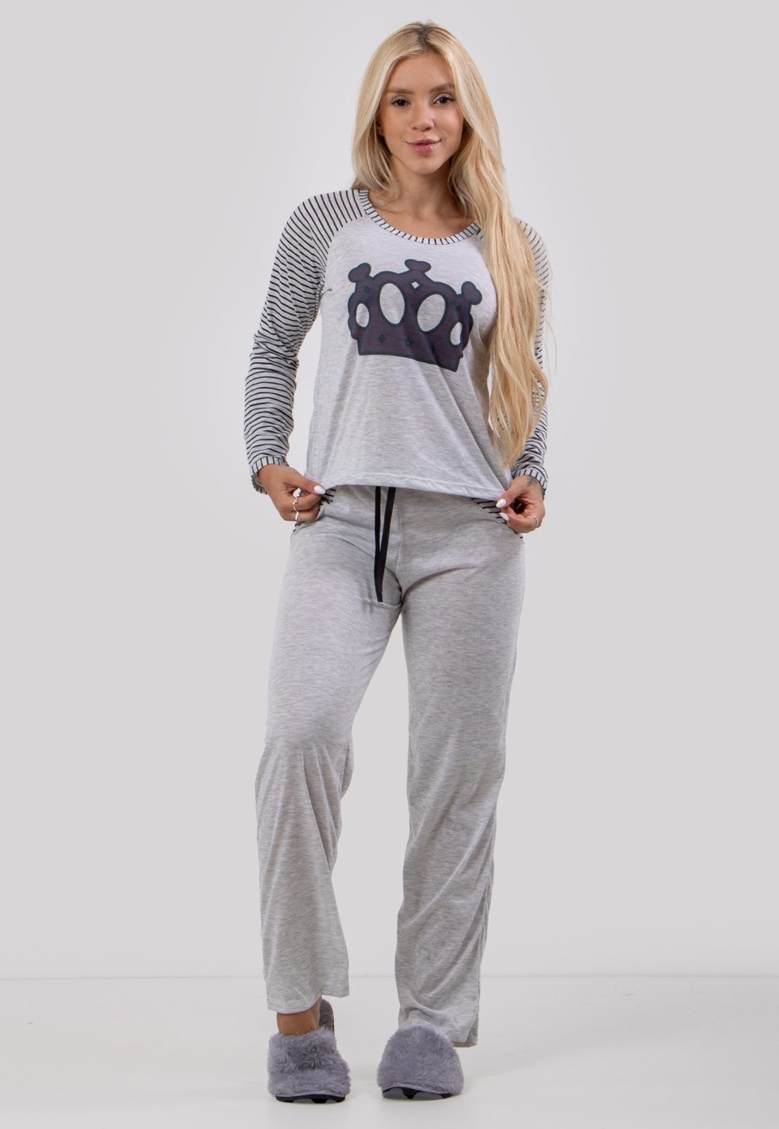 Imagem principal Pijama Diluxo Longo Mescla e Diluxo preto