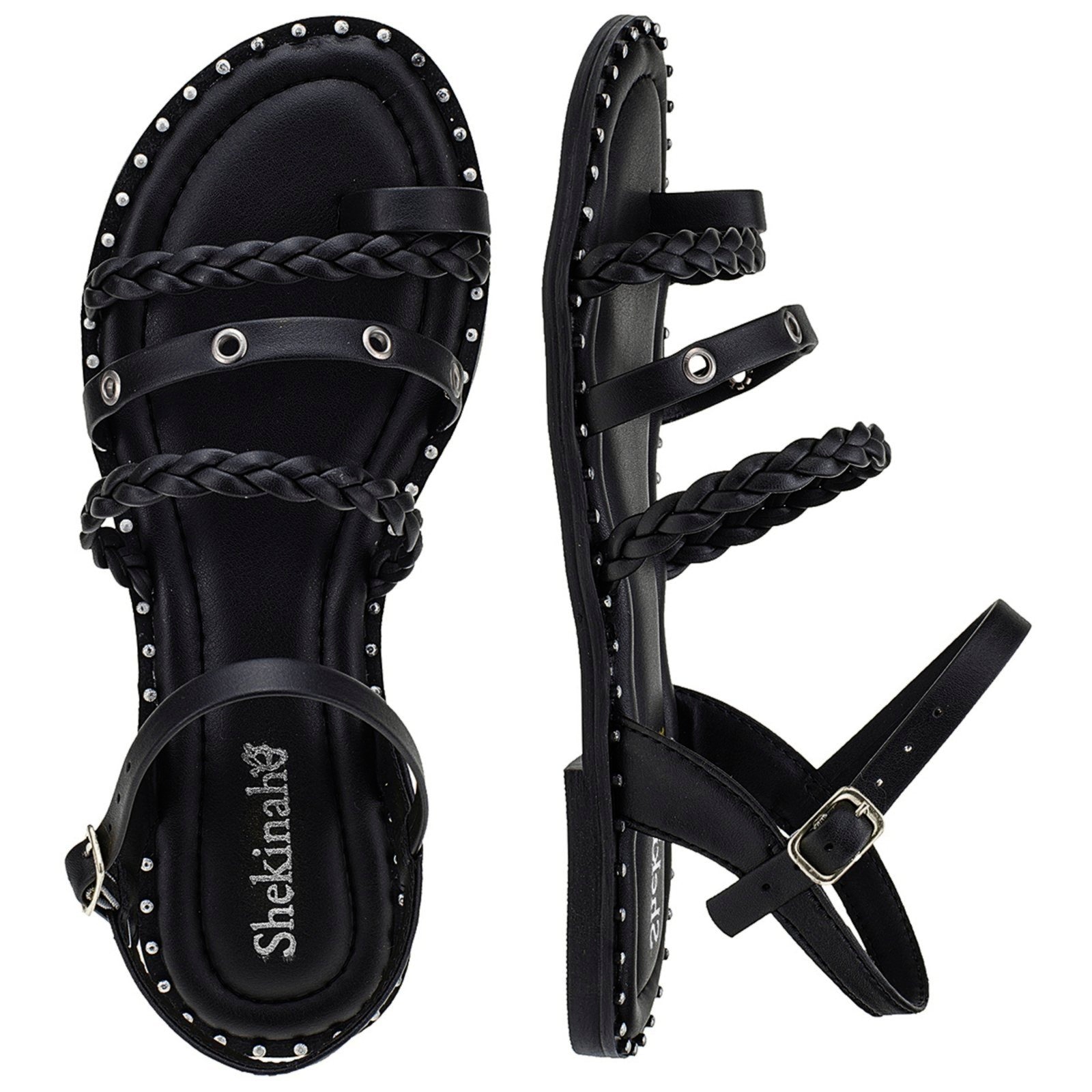 Imagem principal Rasteira Feminina Rasteirinha Shekinah Sola Tachas e Cravos Lançamento Moda Leve Shekinah preto