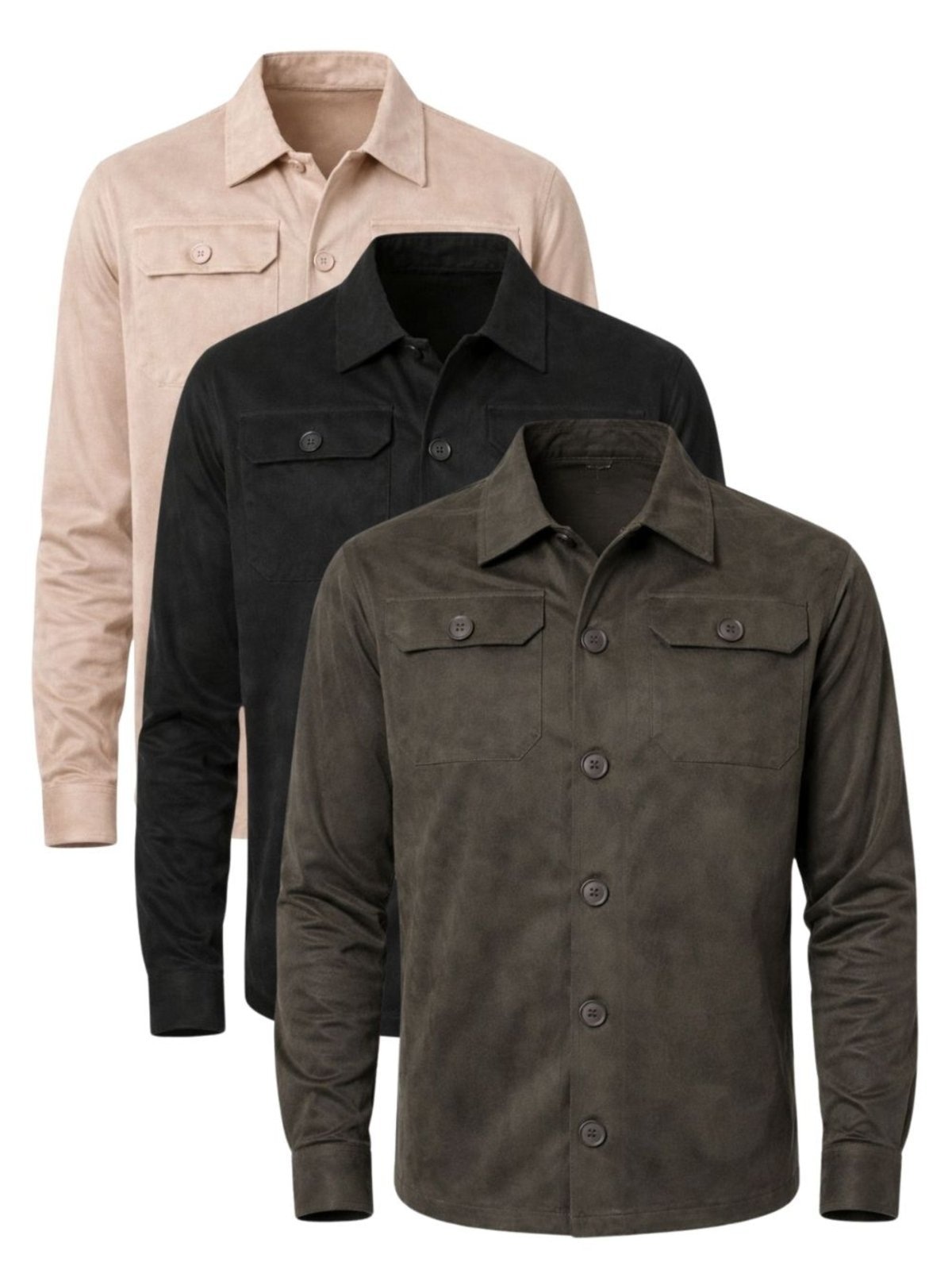 Imagem principal Kit 3 Camisas Masculina Suede Manga Longa Kaqui e Preto Crocker - 49615 Crocker verde