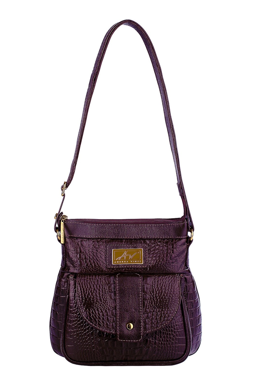 Imagem principal Bolsa tiracolo de couro croco Elis - Marsala Andrea Vinci bege