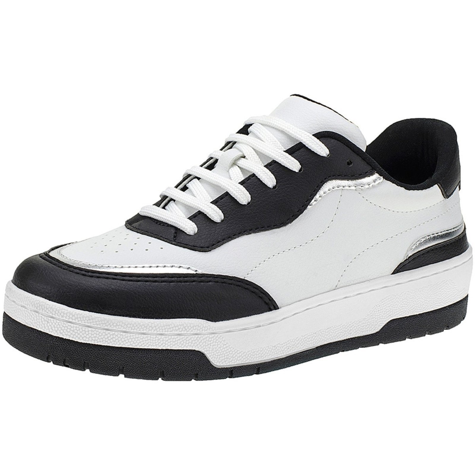 Imagem principal Tênis Feminino Casual com Detalhes Metalizado Fitness Dia a Dia Academia Confortável Plataforma 26060 LÓRIS SHOES branco/preto