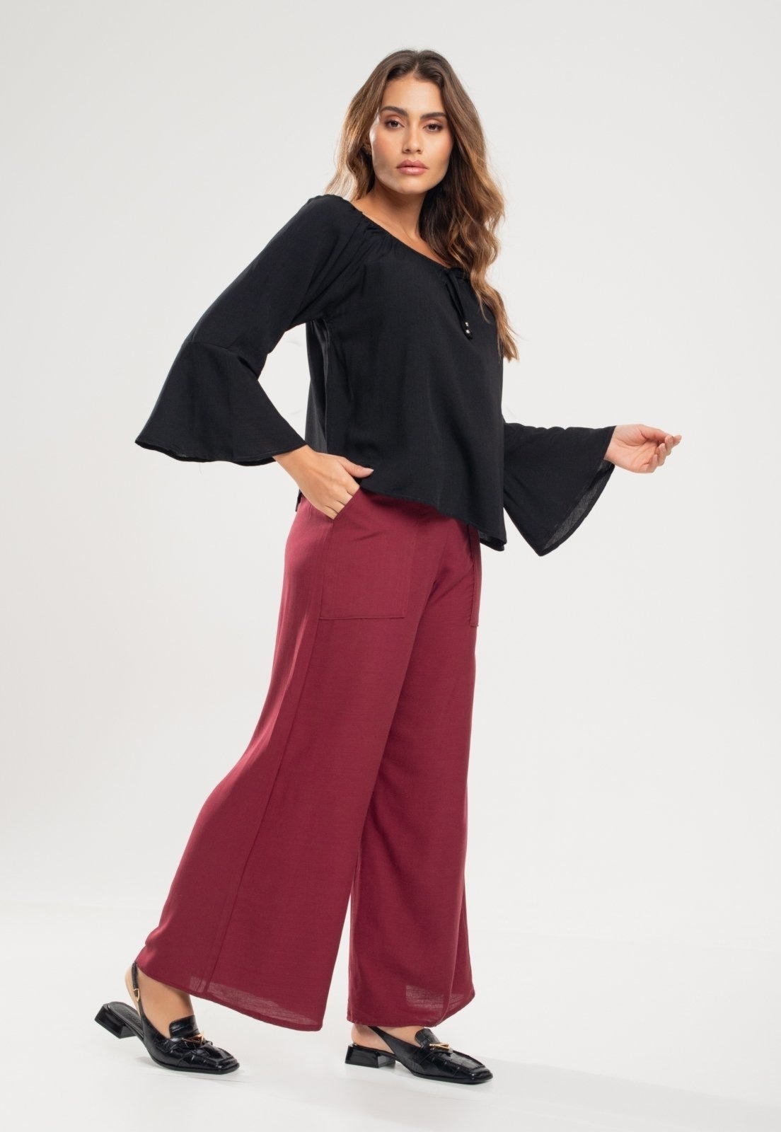 Imagem principal Calça Pantalona Com Bolso Viscolinho Salvatore Fashion Vinho Salvatore Fashion vermelho