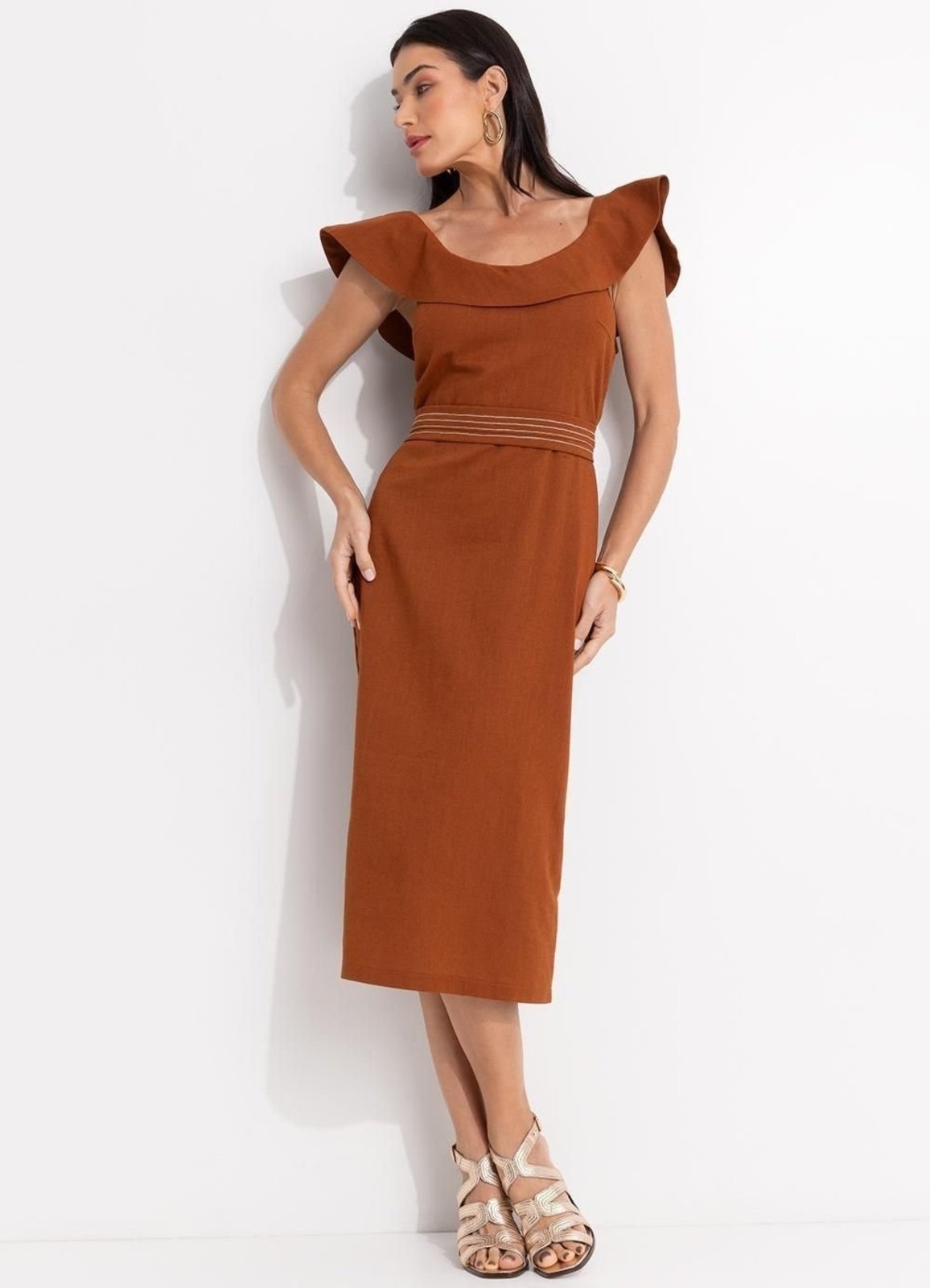 Imagem principal Vestido Em Linho Quintess Terracota Quintess marrom