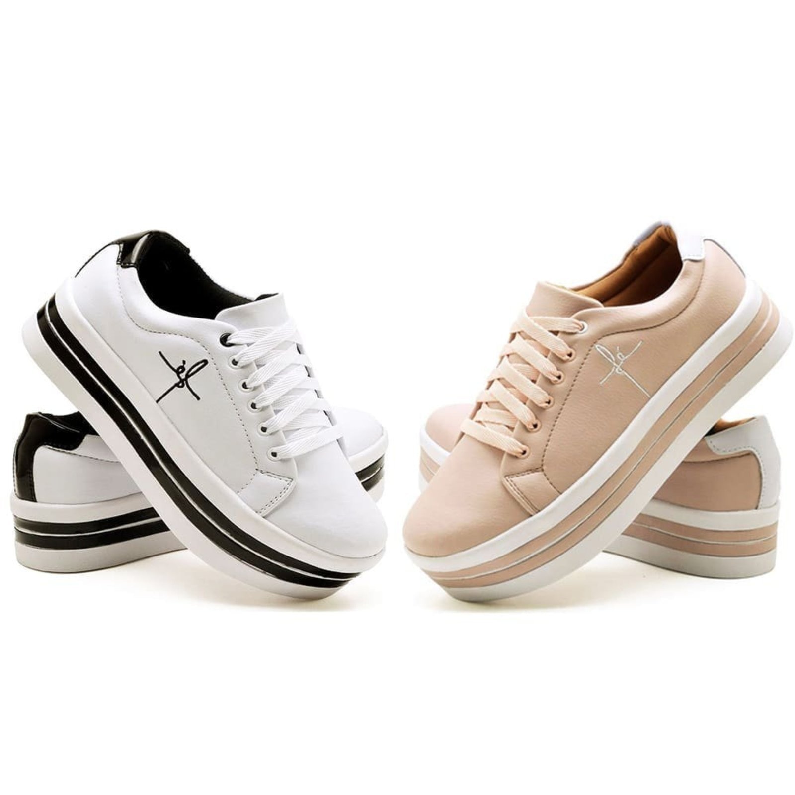 Imagem principal Kit 2 Tênis Feminino GuGi Plataforma Bordado Fé Detalhes Laterais Da Sola e Nude Gugi branco/nude nude