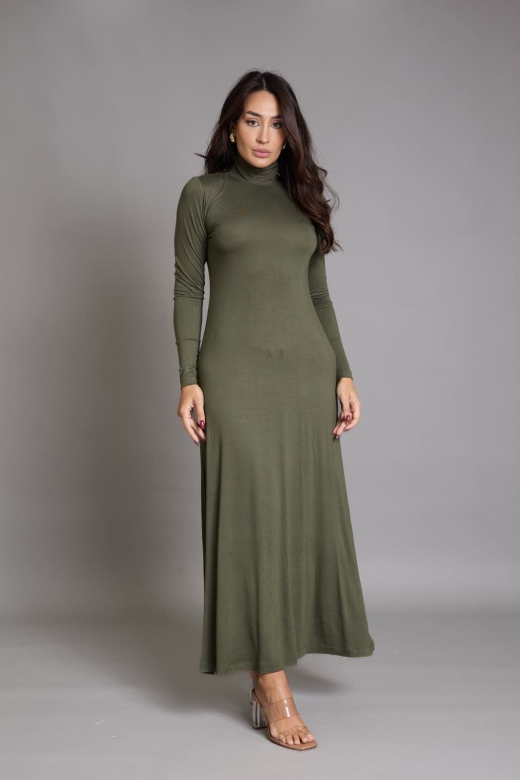 Imagem principal Vestido Midi Em Viscose Feminina Manga Longa Lemier Collection LEMIER verde