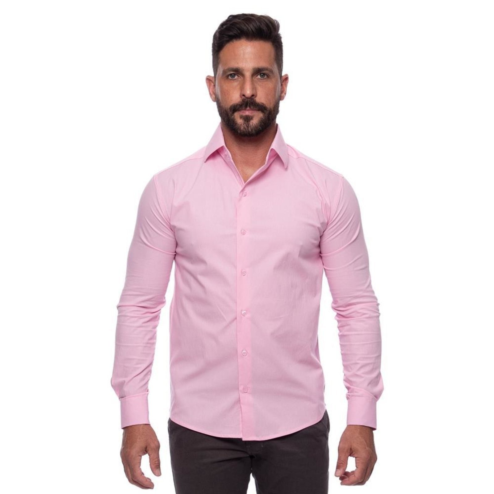 Imagem principal Camisa Masculina Slim Manga Longa Lisa Acetinada Social Azul Claro G Rosa TEODORO CAMISARIA rosa azul
