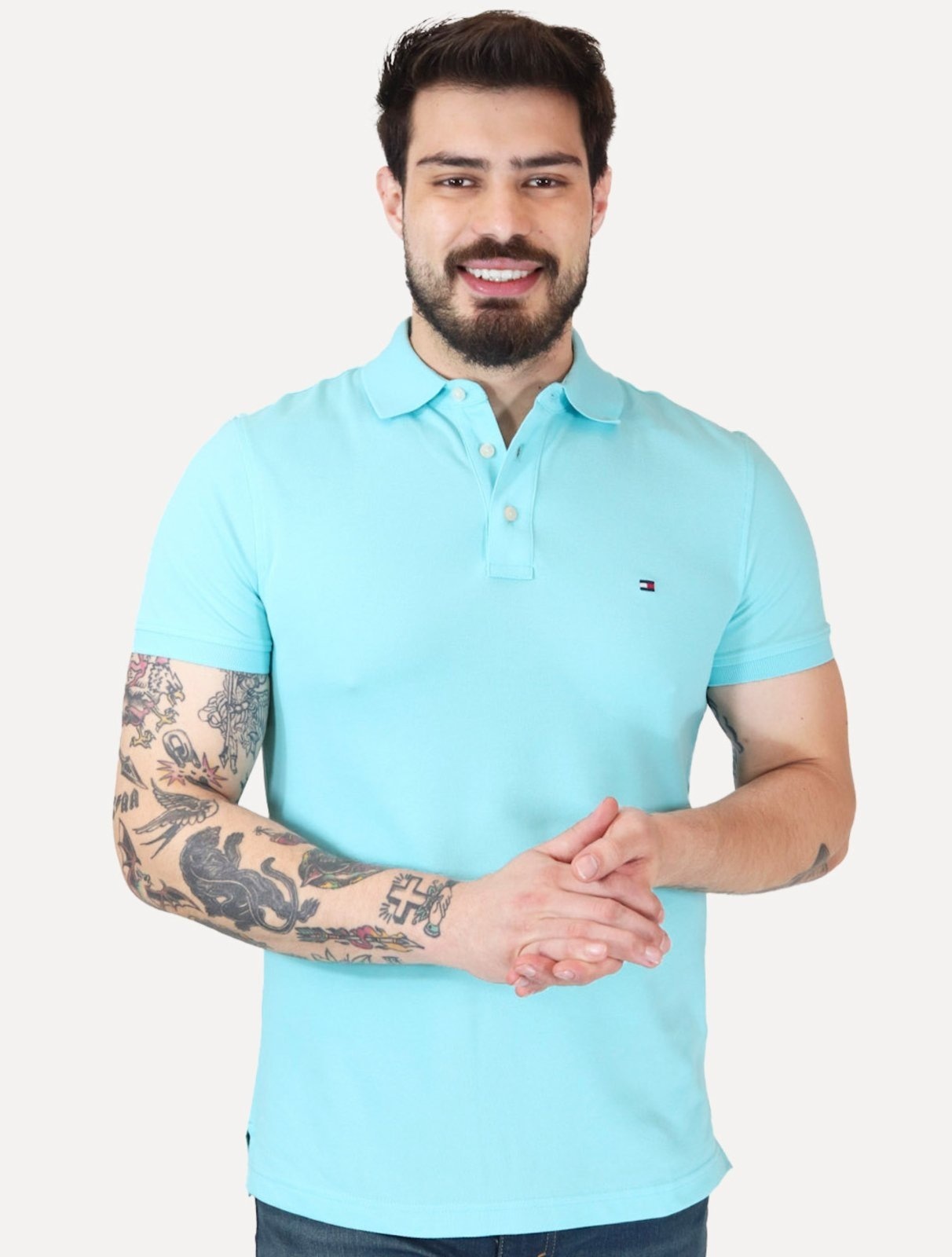 Imagem principal Polo Tommy Hilfiger Masculina Slim Piquet 1985 Dewy Claro Tommy Hilfiger azul