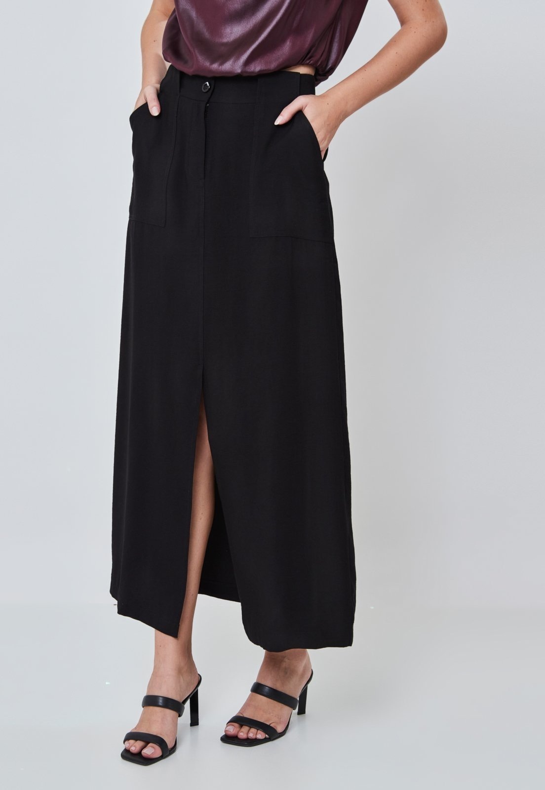 Imagem principal Saia Longa com Fenda e Bolso Utilitario Miss Joy 7842 MISS BY JOY preto