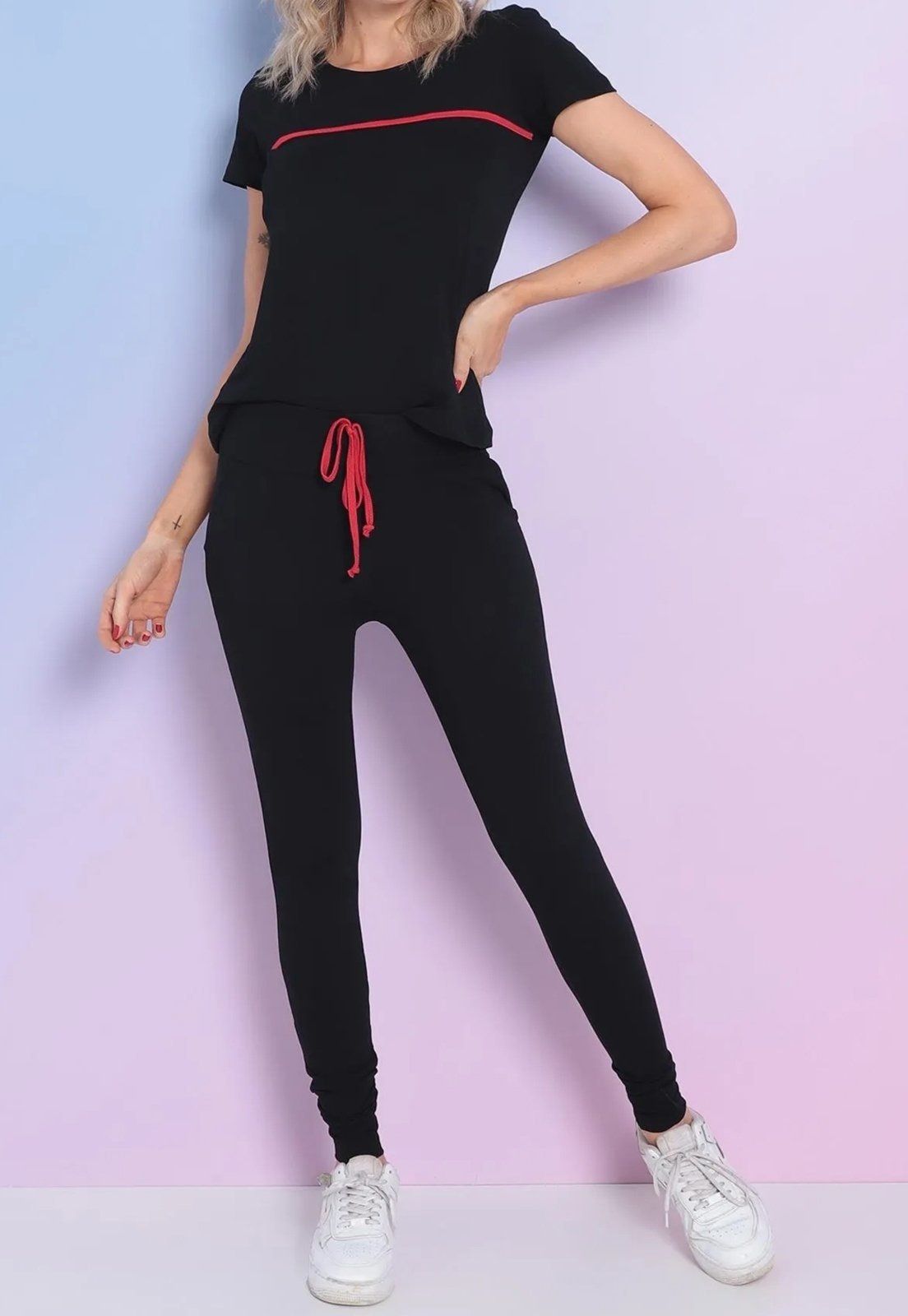 Imagem principal Conjunto Maria Paes Preto Com Viés Maria Paes vermelho