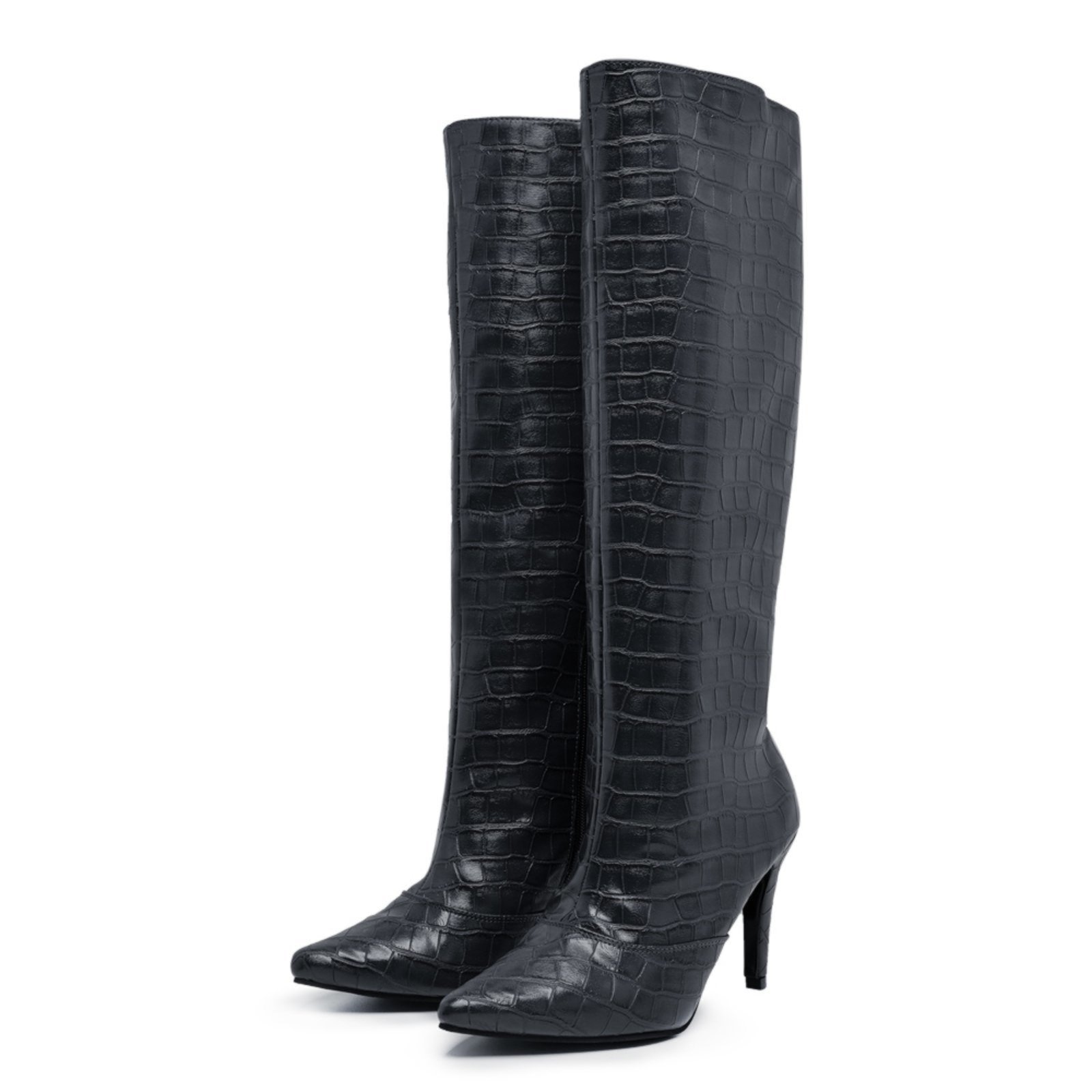 Imagem principal Bota Feminina Salto Fino Cano Alto Croco Flor da Pele preto