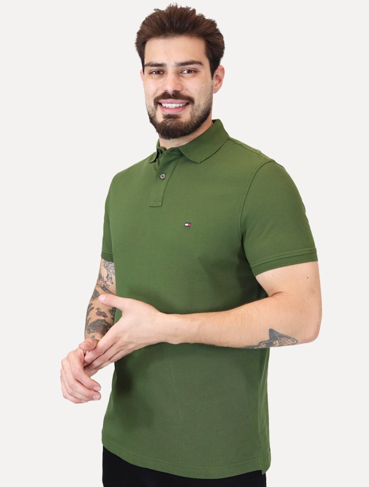 Imagem principal Polo Tommy Hilfiger Masculina Regular Piquet 1985 Verde Musgo Tommy Hilfiger verde militar