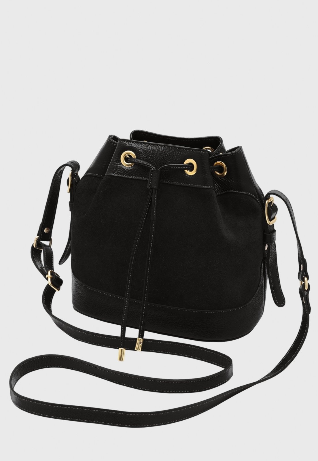 Imagem principal Bolsa Bucket Transversal Couro Mariart Chia Preta Suede Mariart preto