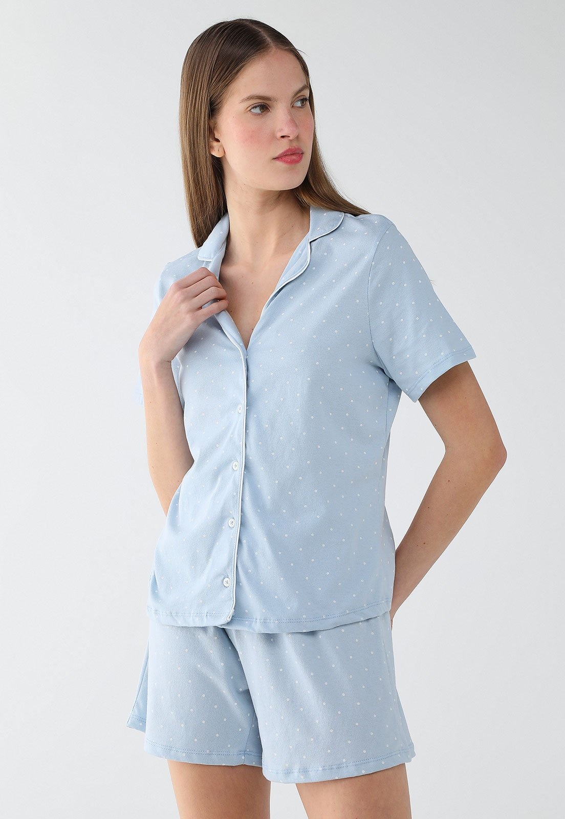 Imagem principal Conjunto Pijama Curto Feminino Hering Poá Claro Hering azul