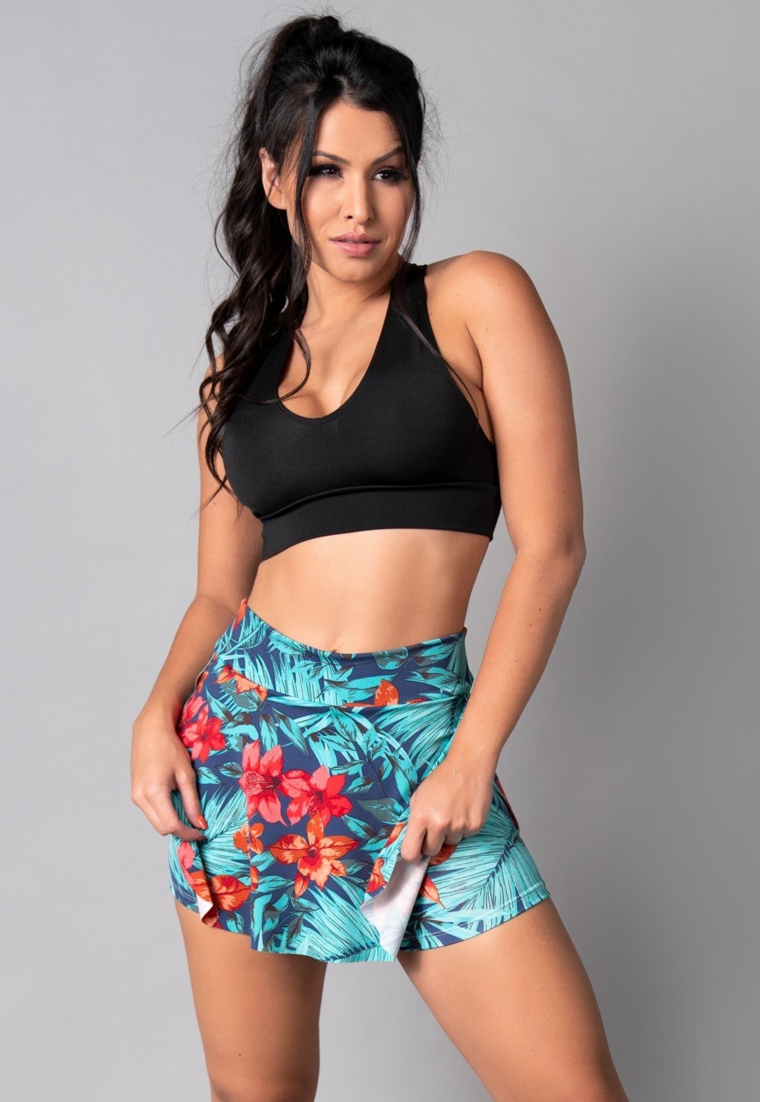 Imagem principal Short Saia MVB Modas Tapa Bumbum Fitness Suplex Estampado Amazônia Mvb Modas azul/multicolorido/verde