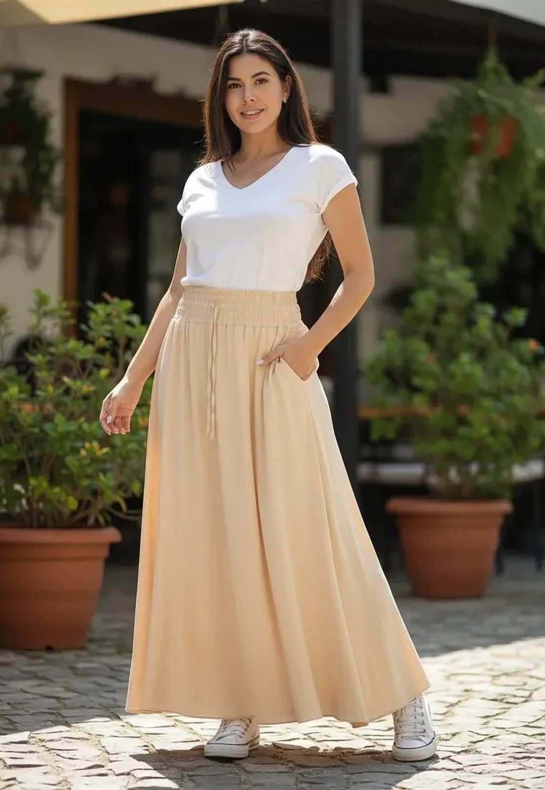 Imagem principal Saia Cabanafree Longa Viscose Brisa Nude Cabanafree bege nude