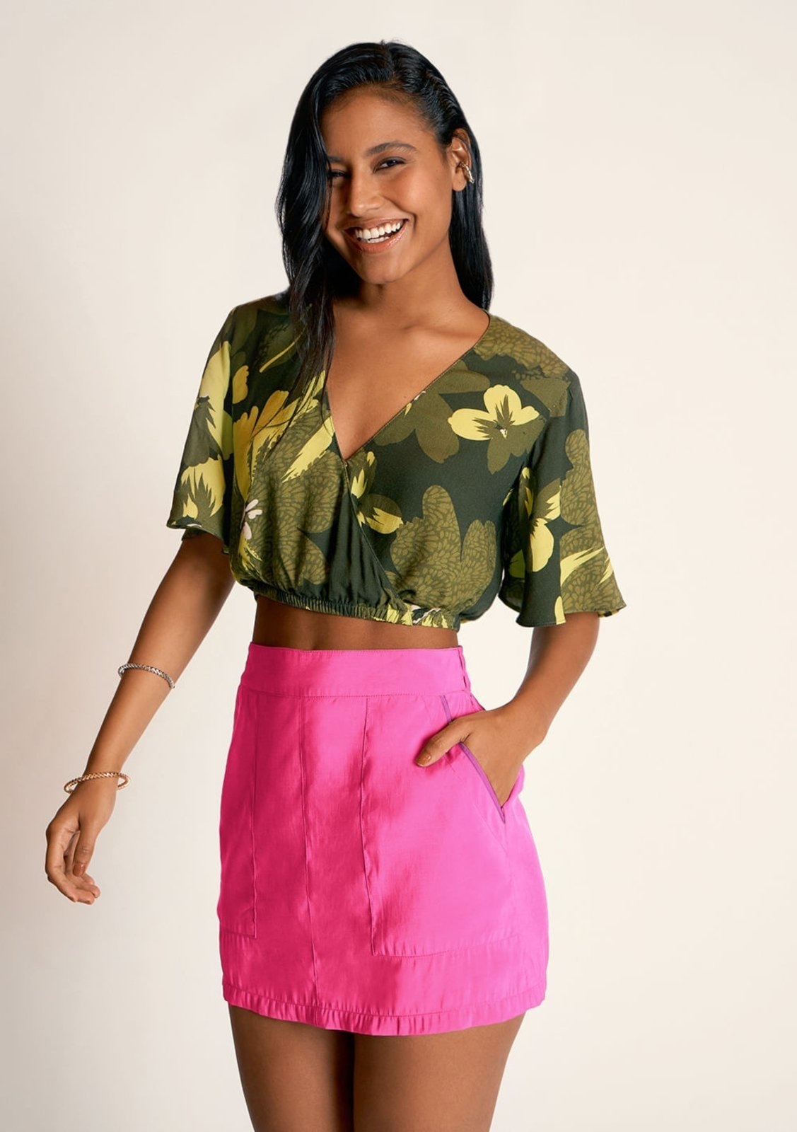 Imagem principal Saia Zinco Curta Reta Detalhe Bolso Zinco pink