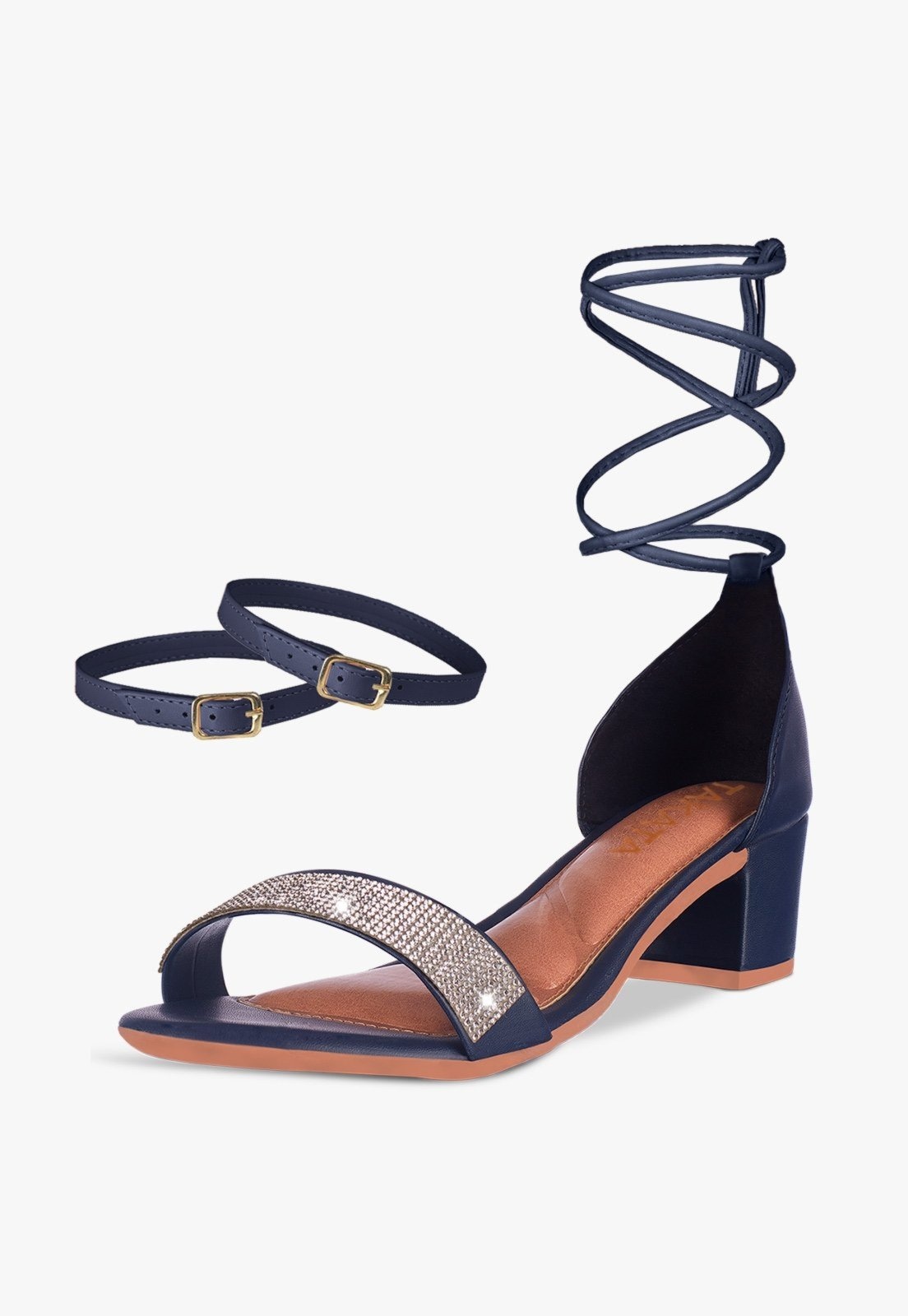 Imagem principal Sandália Feminina Tira Salto Quadrado Bloco Baixo Manta Strass Marinho TAKATA BY RAFAEL TAKATA azul marinho