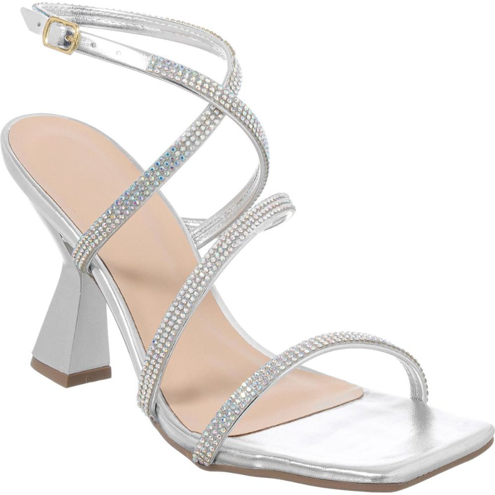 Imagem principal Sandália Feminina Salto Brilho Strass Promoção Stessy Shoes prata