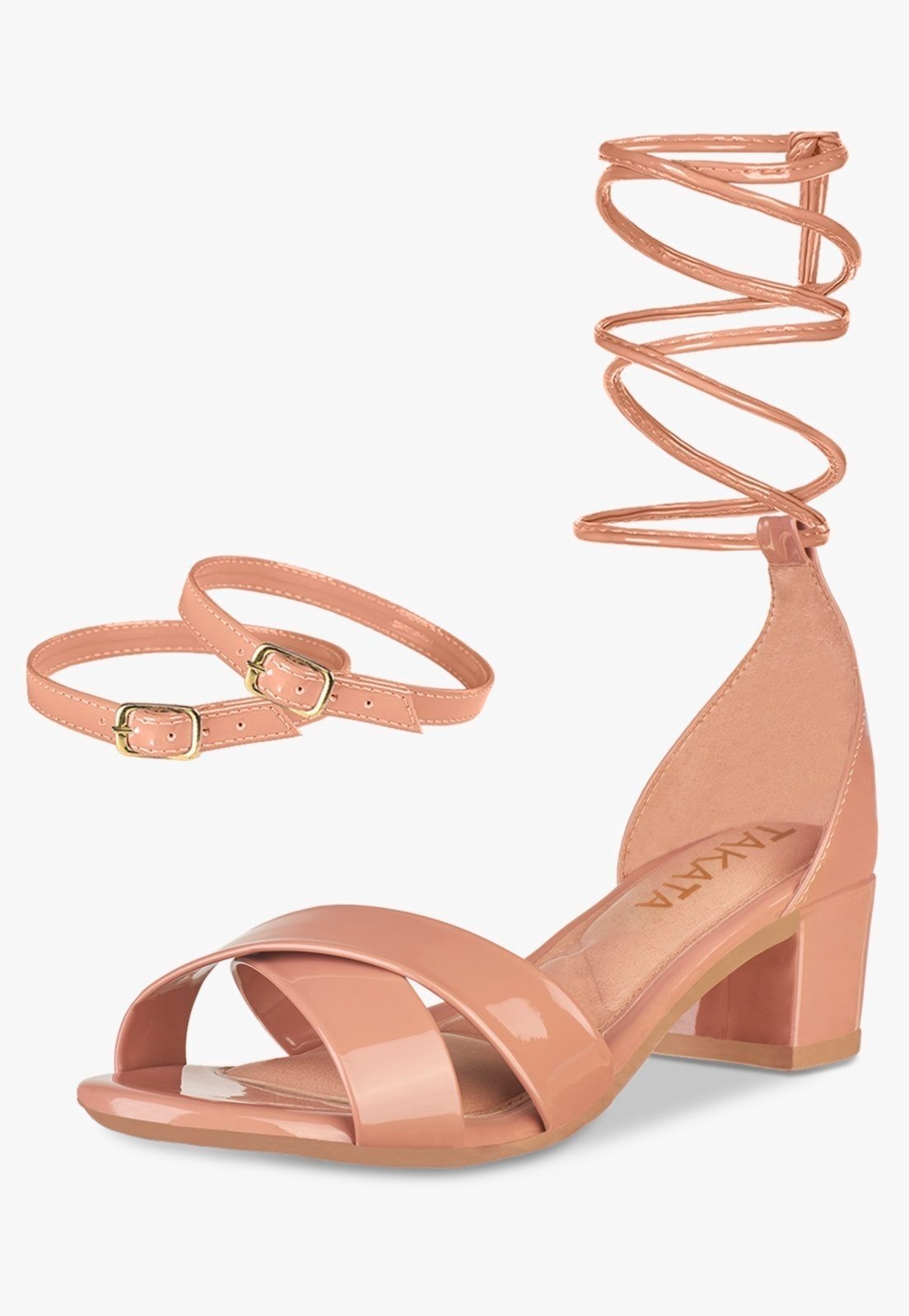 Imagem principal Sandália Feminina Salto Bloco Quadrado Baixo Verniz Tira Cruzada Amarração TAKATA BY RAFAEL TAKATA nude