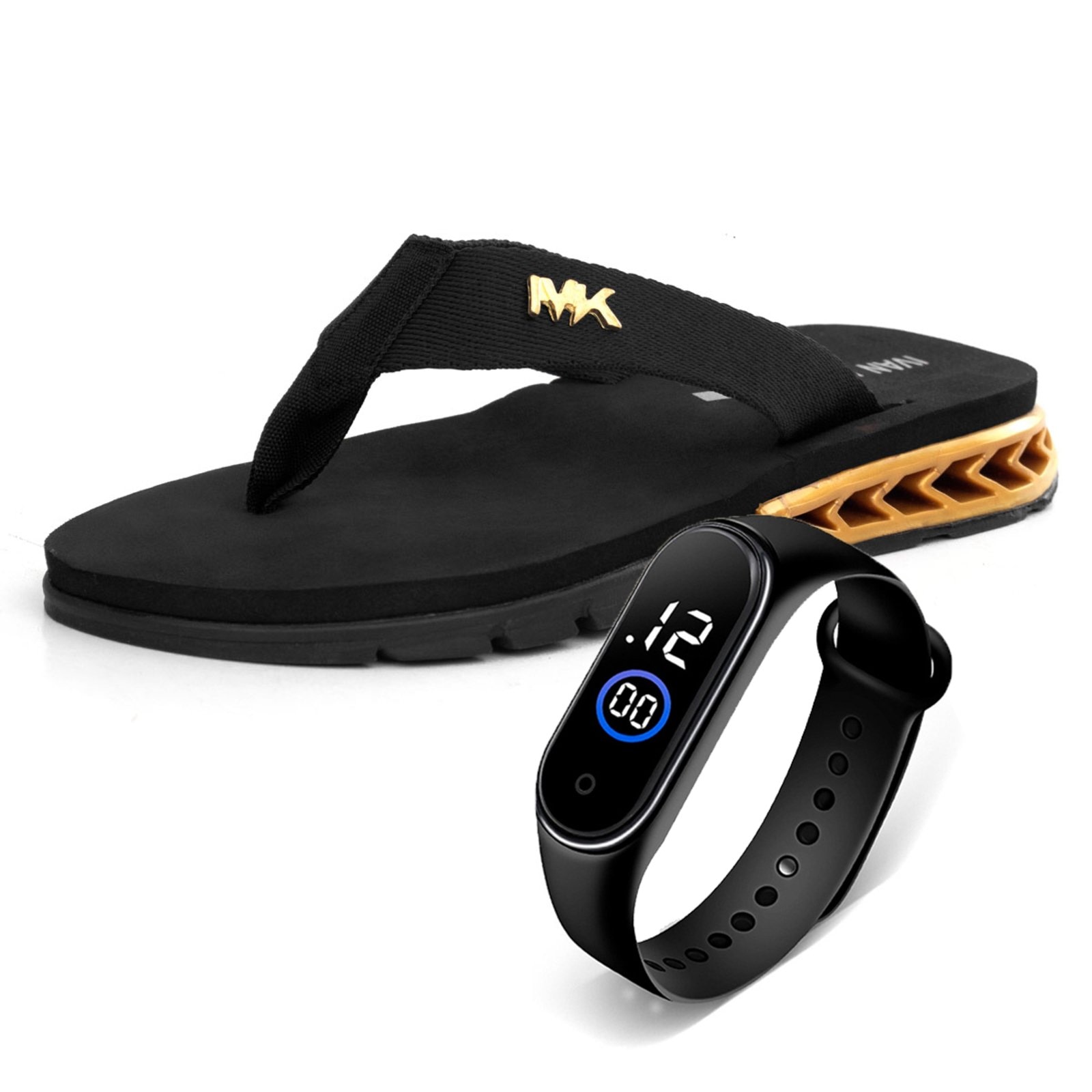 Imagem principal Chinelo Masculino Casual Com Relógio Anatômico Leve Macio Sandália Confortável Resistente Antiderrapante ÉPICO CALÇADOS dourado