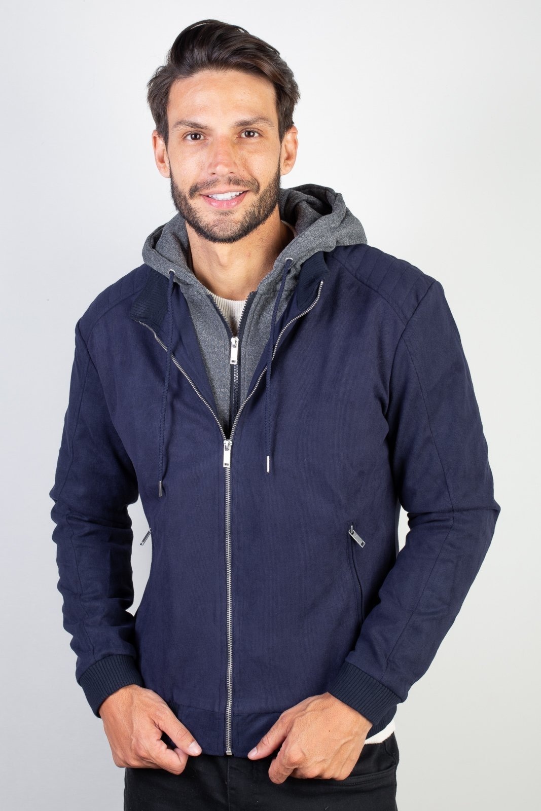 Imagem principal Jaqueta Enluaze Suede Capuz e Gola Moletom Removível 91391 Enluaze azul marinho