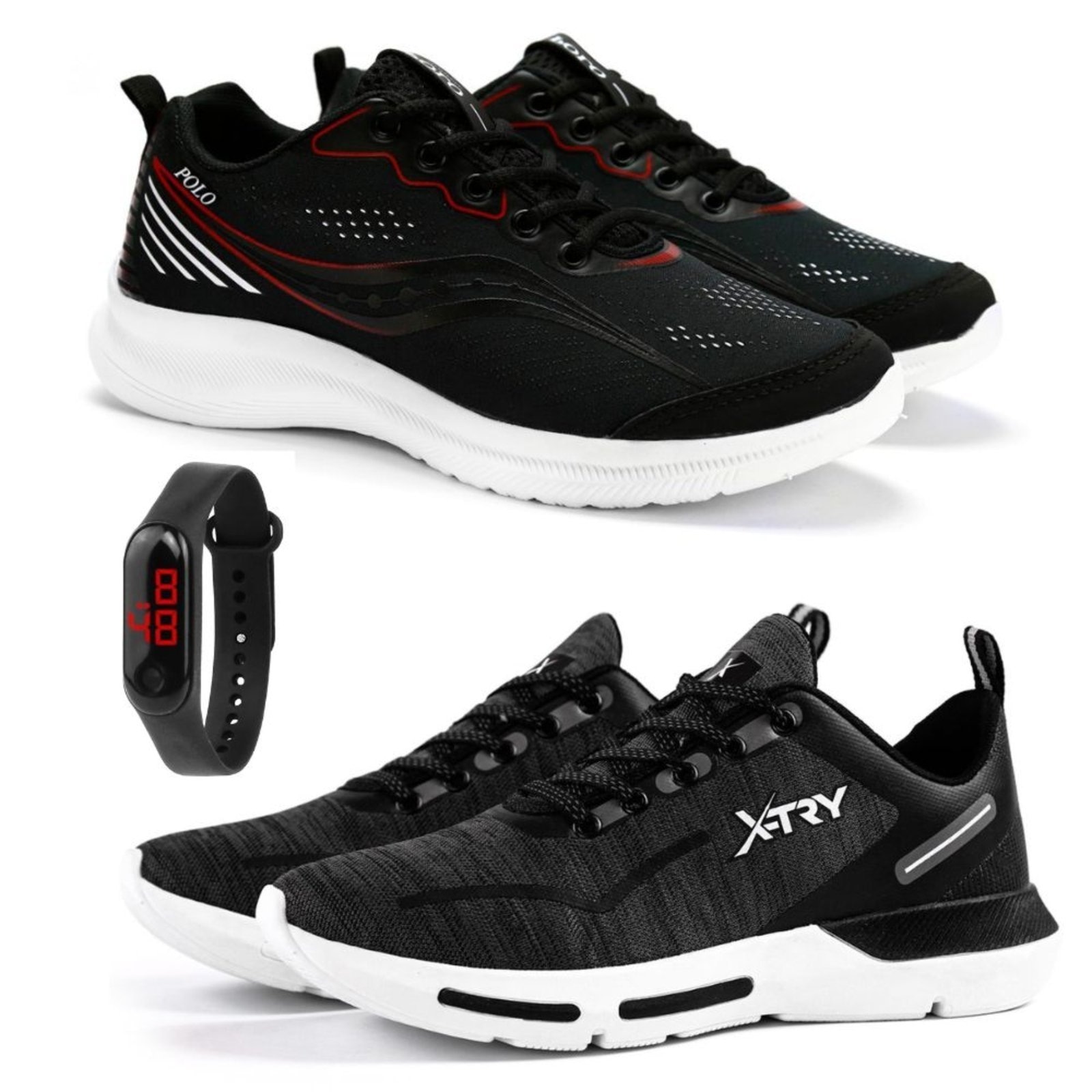 Imagem principal Kit 2 Pares Tênis Esportivo Running Corrida Academia com Relógio Digital Sapatofran preto