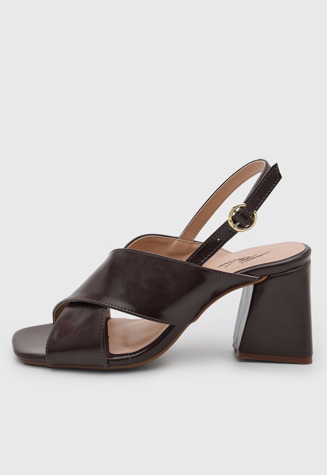 Imagem principal Sandália Salto Geométrico Feminina Atalia Shoes Madrid Rocha Tiras Grossas Cruzadas Tendência 2026 Atalia Shoes café