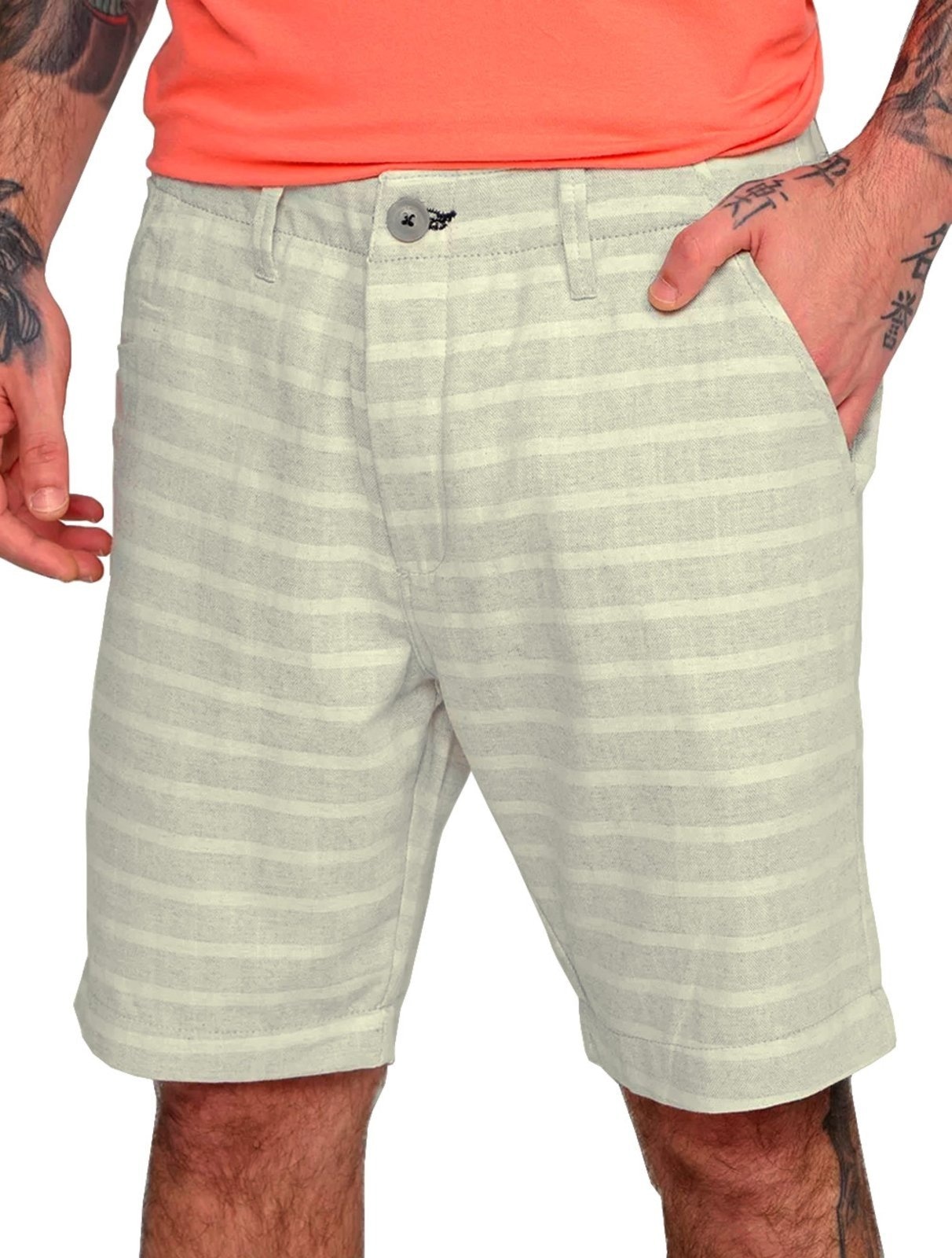 Imagem principal Bermuda Calvin Klein Jeans Masculina Linen Striped Cadarço Areia Calvin Klein bege