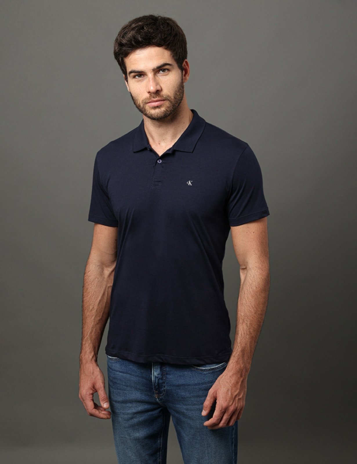 Imagem principal Polo Masculina Slim Pima Calvin Klein Jeans - Marinho Calvin Klein Jeans azul marinho