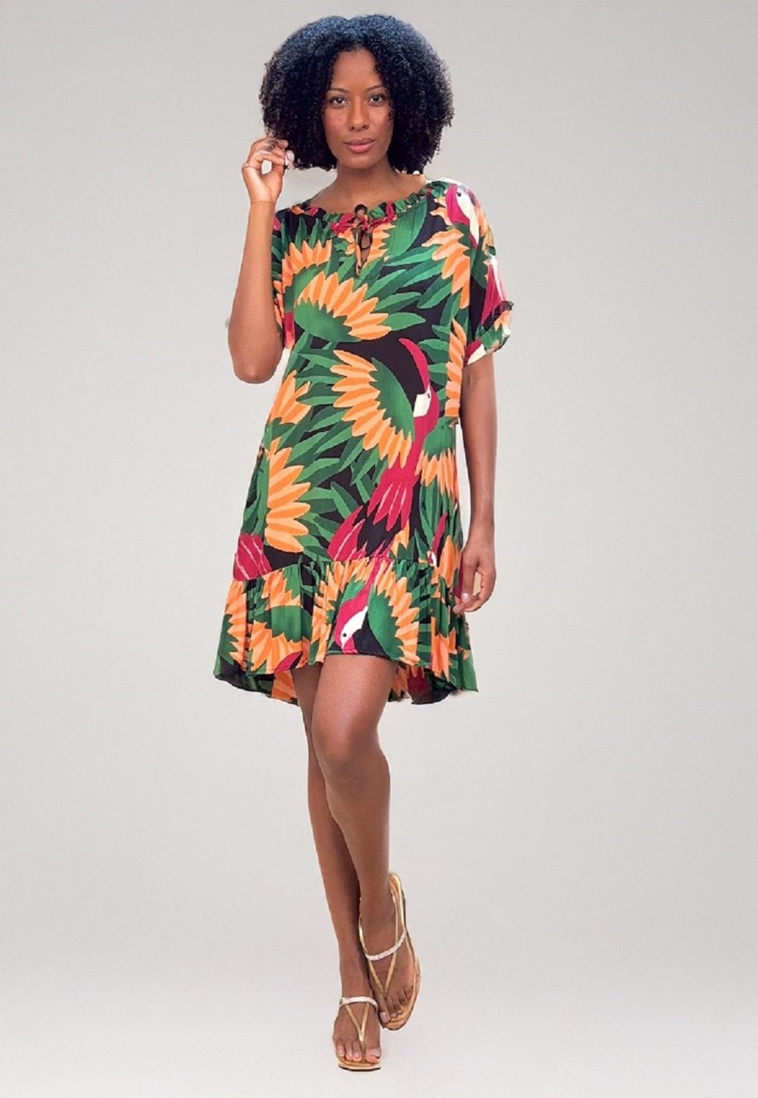 Imagem principal Vestido curto amplo gola princesa Festa dos Tucanos Amazonia Vital amarelo/verde/vermelho