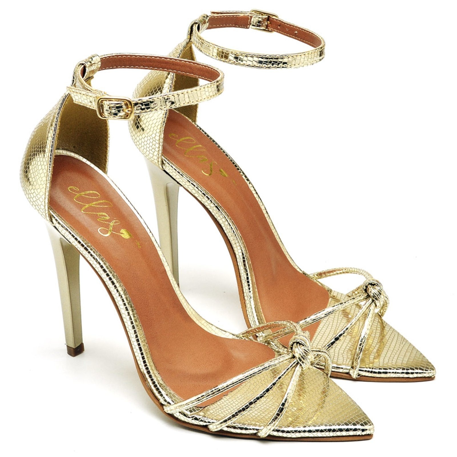 Imagem principal Sandália Bico Folha Salto Alto Lagarto Ella's ZAFREM dourado